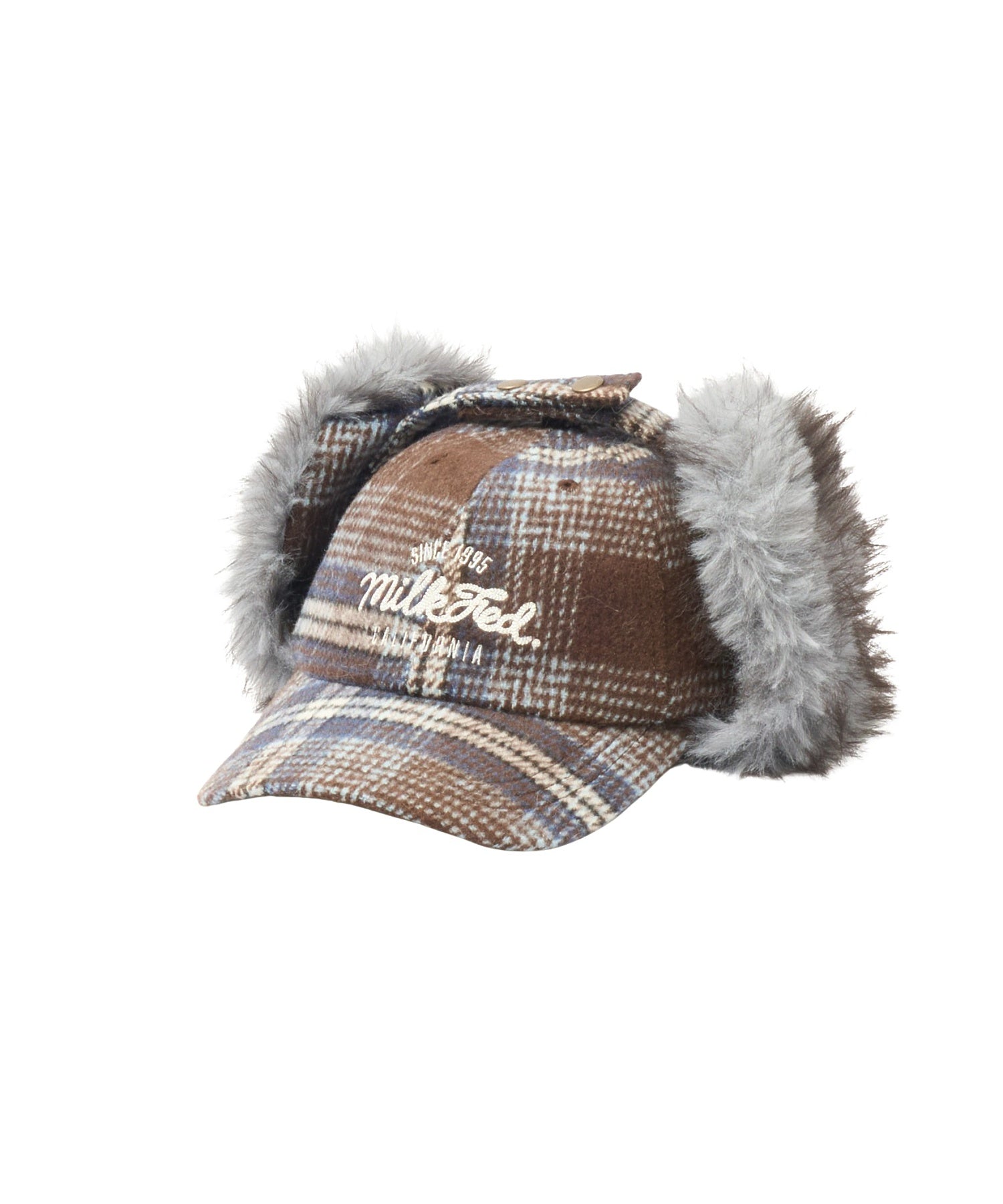 PLAID PATTERN FUR EAR FLAP