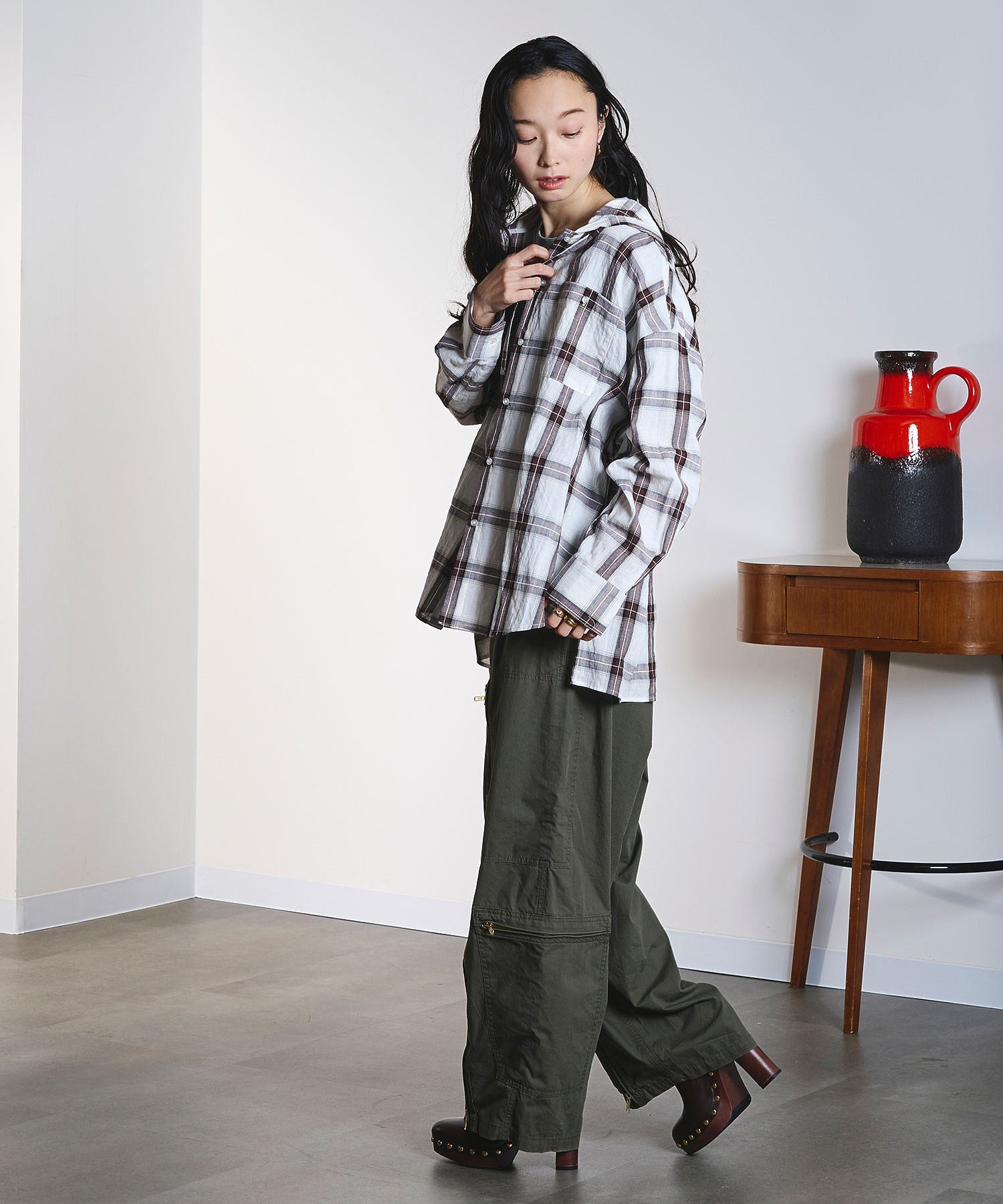 CREOLME/MILITARY WIDE LEG PANTS