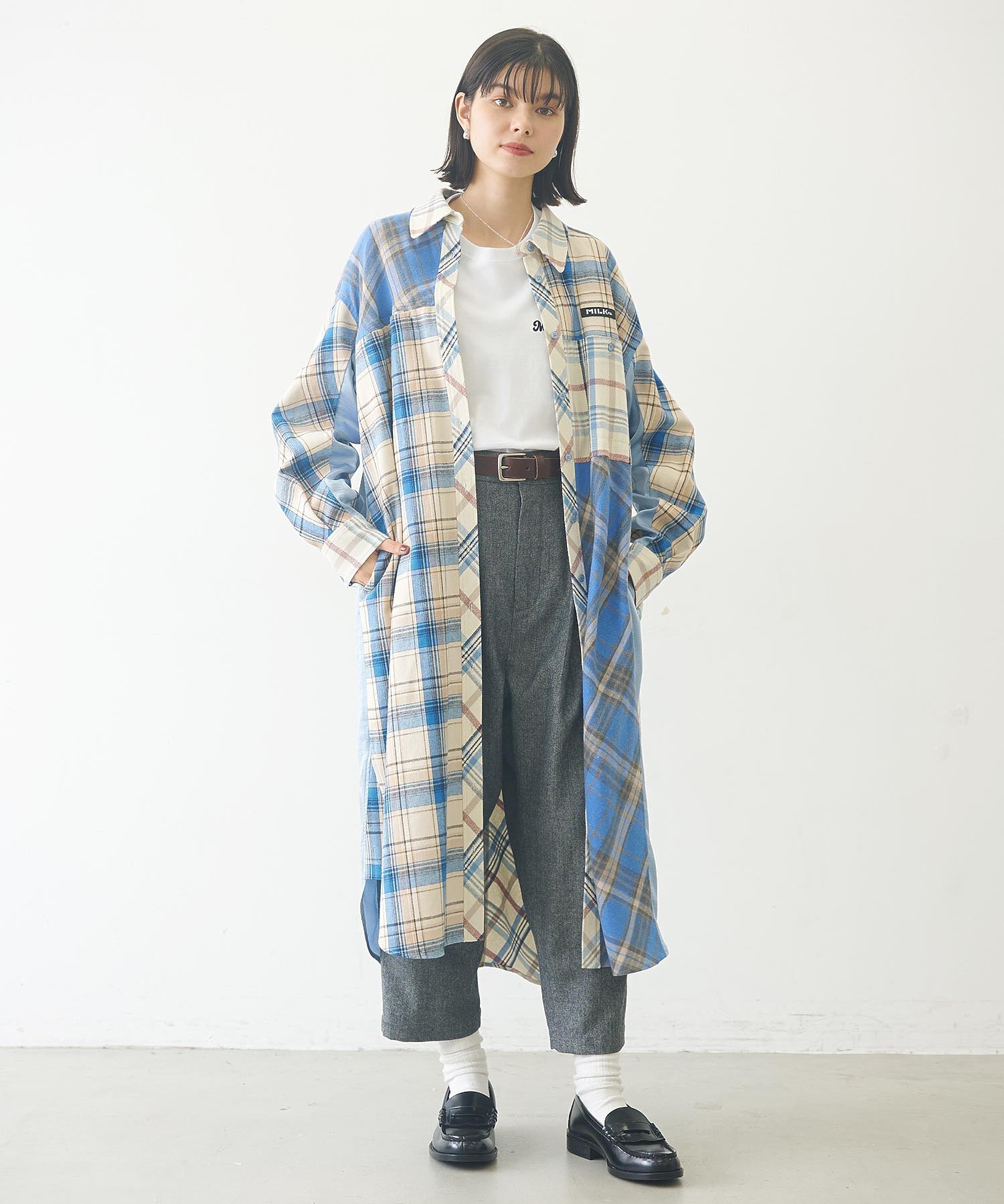 PLAID PATCHWORK SHIRT DRESS