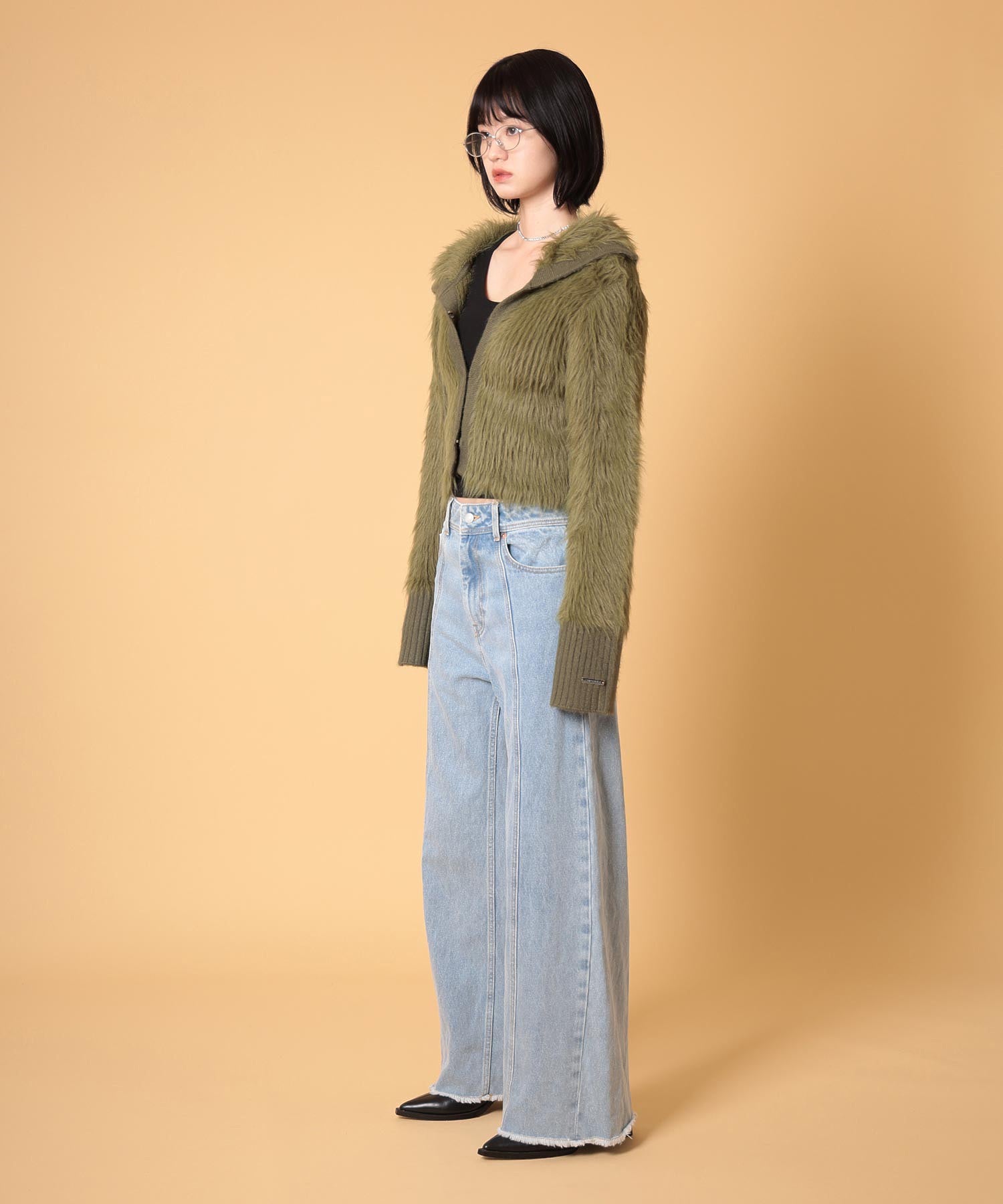 ビッグカラーシャギーニットカーディガン