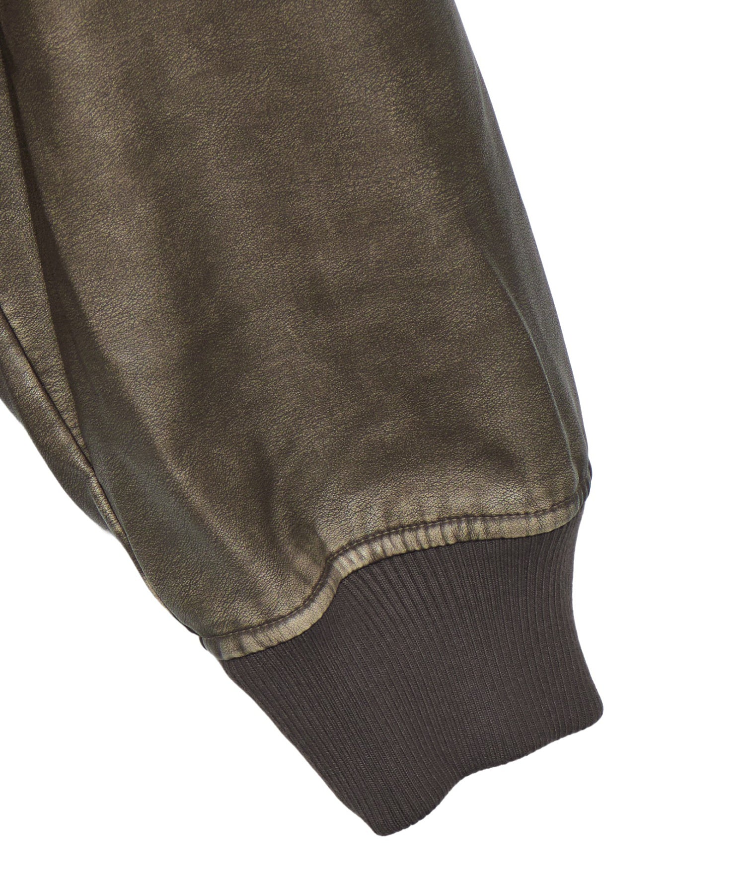 EMBOSSED LOGO PATCH DISTRESSED FAUX LEATHER JACKET