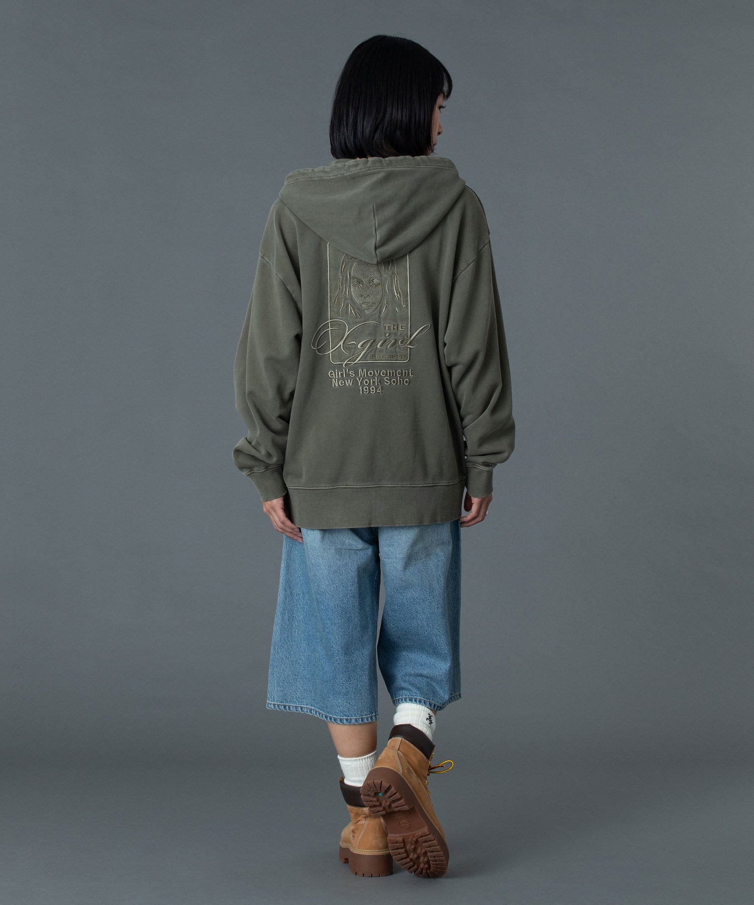 PIGMENT DYED FACE AND LOGO SQUARE PATCH ZIP UP SWEAT HOODIE