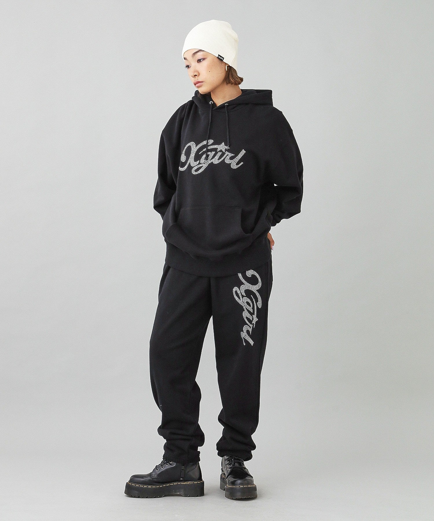 RHINESTONE STAR CURSIVE LOGO SWEAT HOODIE