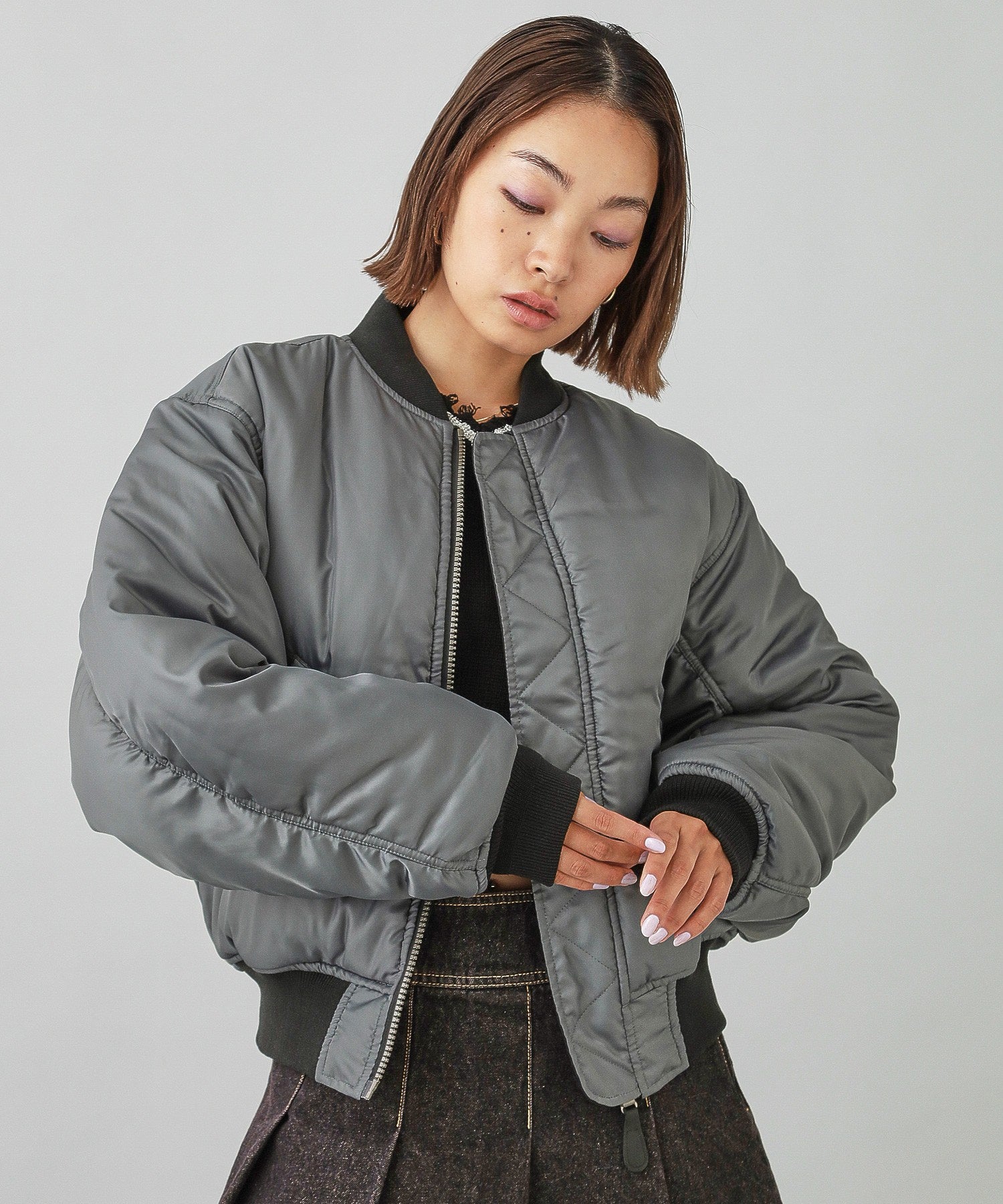 PANELED FUR REVERSIBLE MA-1 JACKET