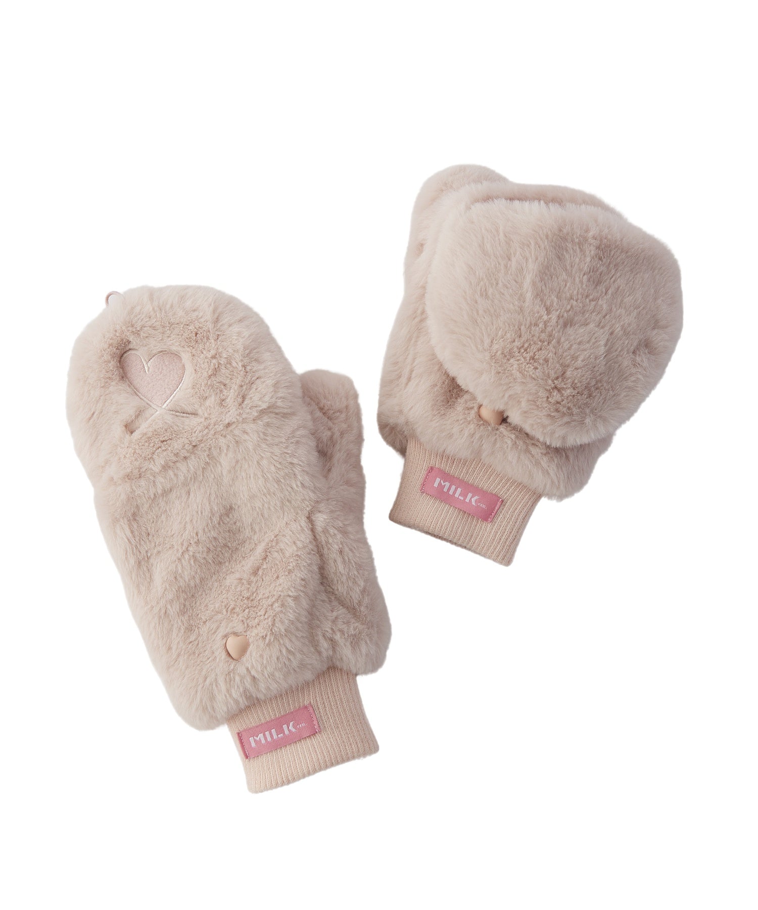 LOVE HEART FAUX FUR MITTENS