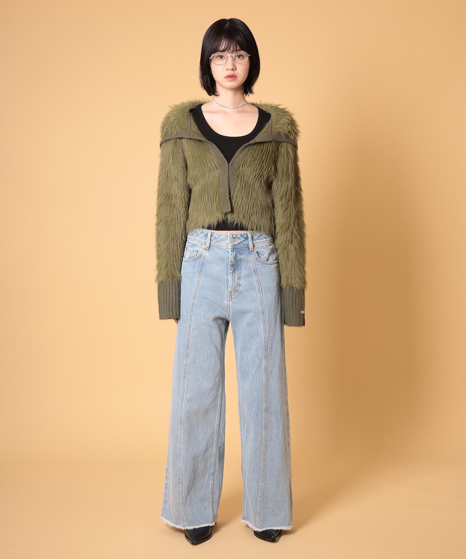 ビッグカラーシャギーニットカーディガン