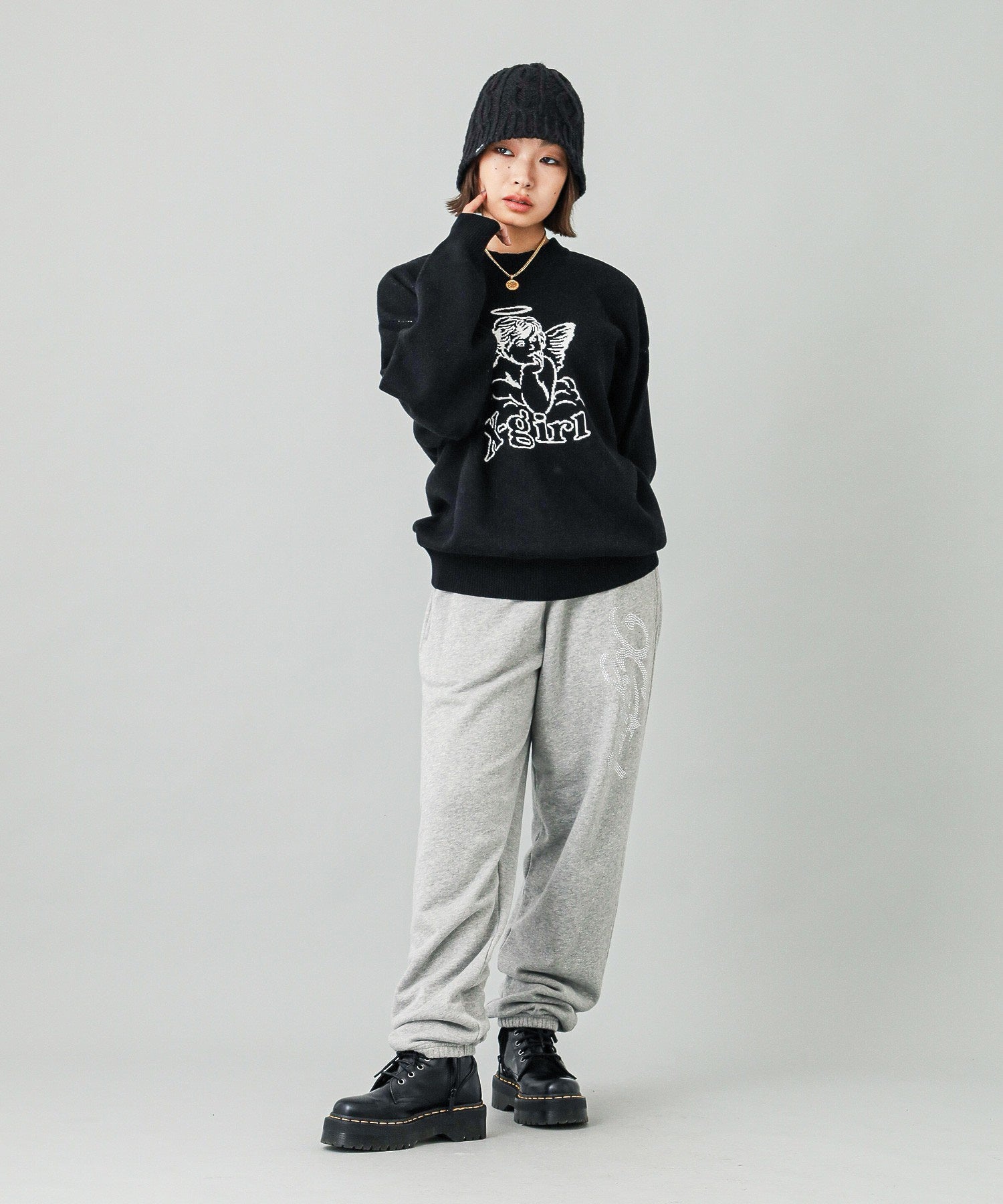 RHINESTONE STAR CURSIVE LOGO SWEAT PANTS