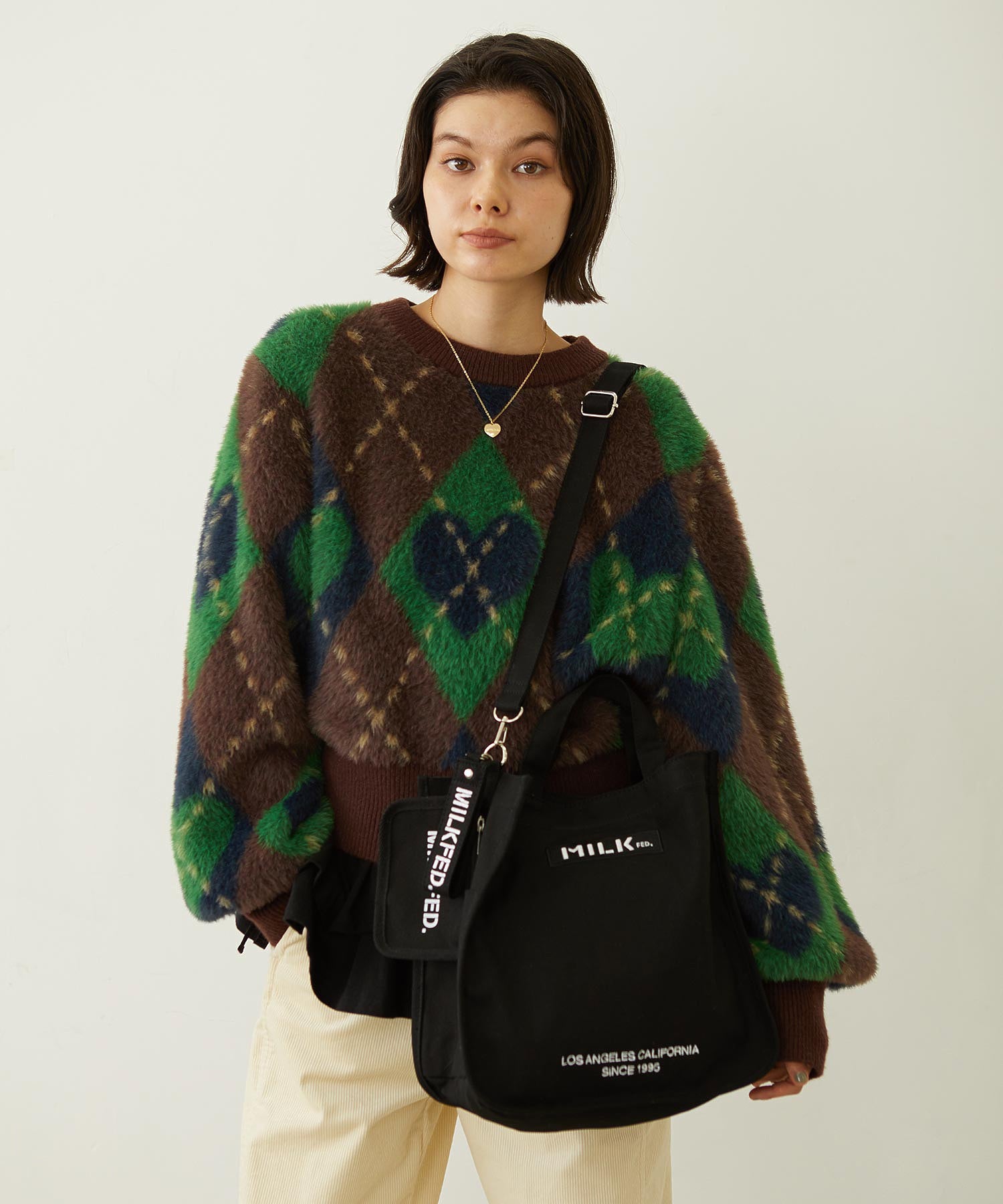 EMBROIDERED BAR SHOULDER BAG W/STRAP MILKFED.