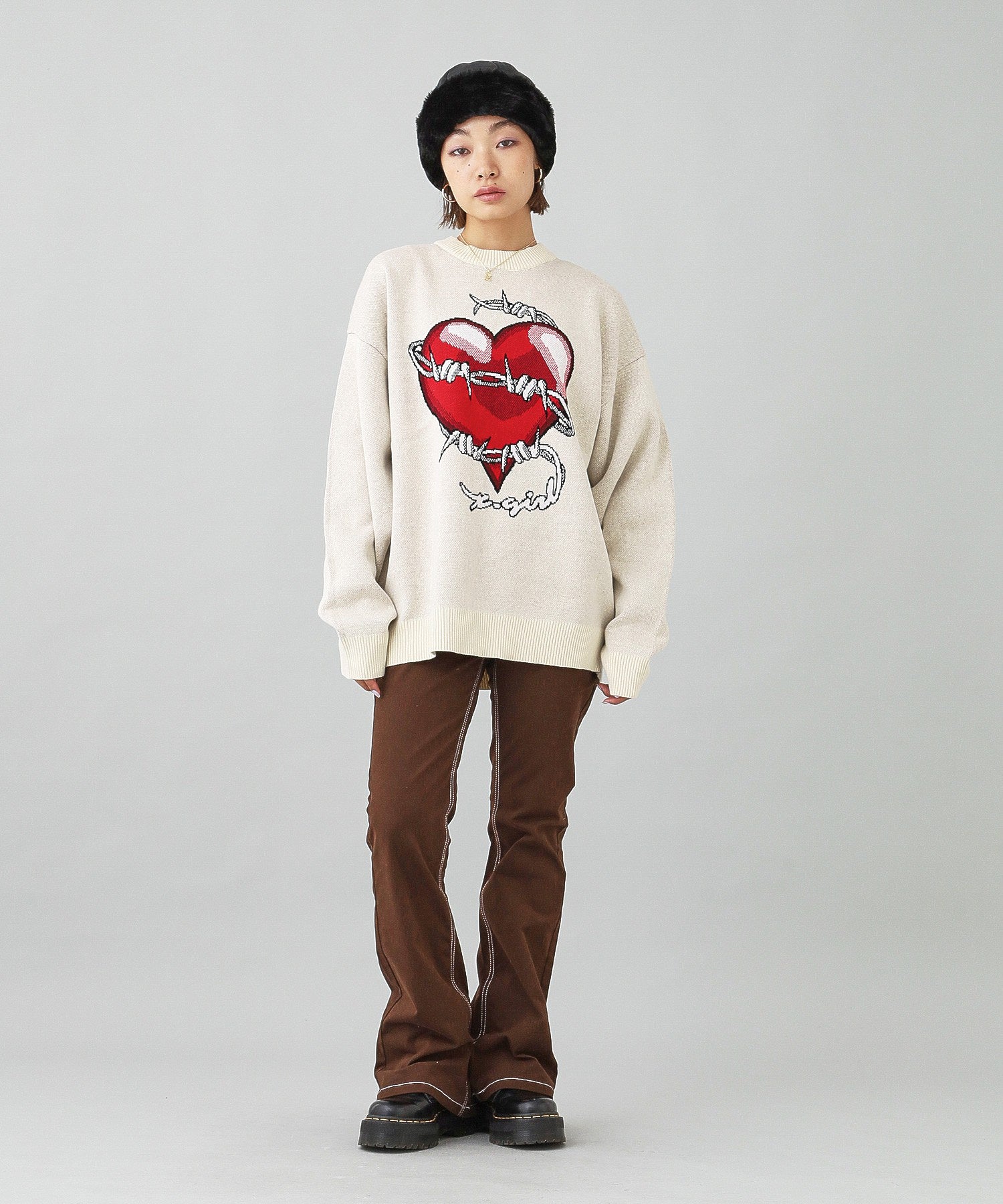 HEART BARBED WIRE JACQUARD KNIT TOP