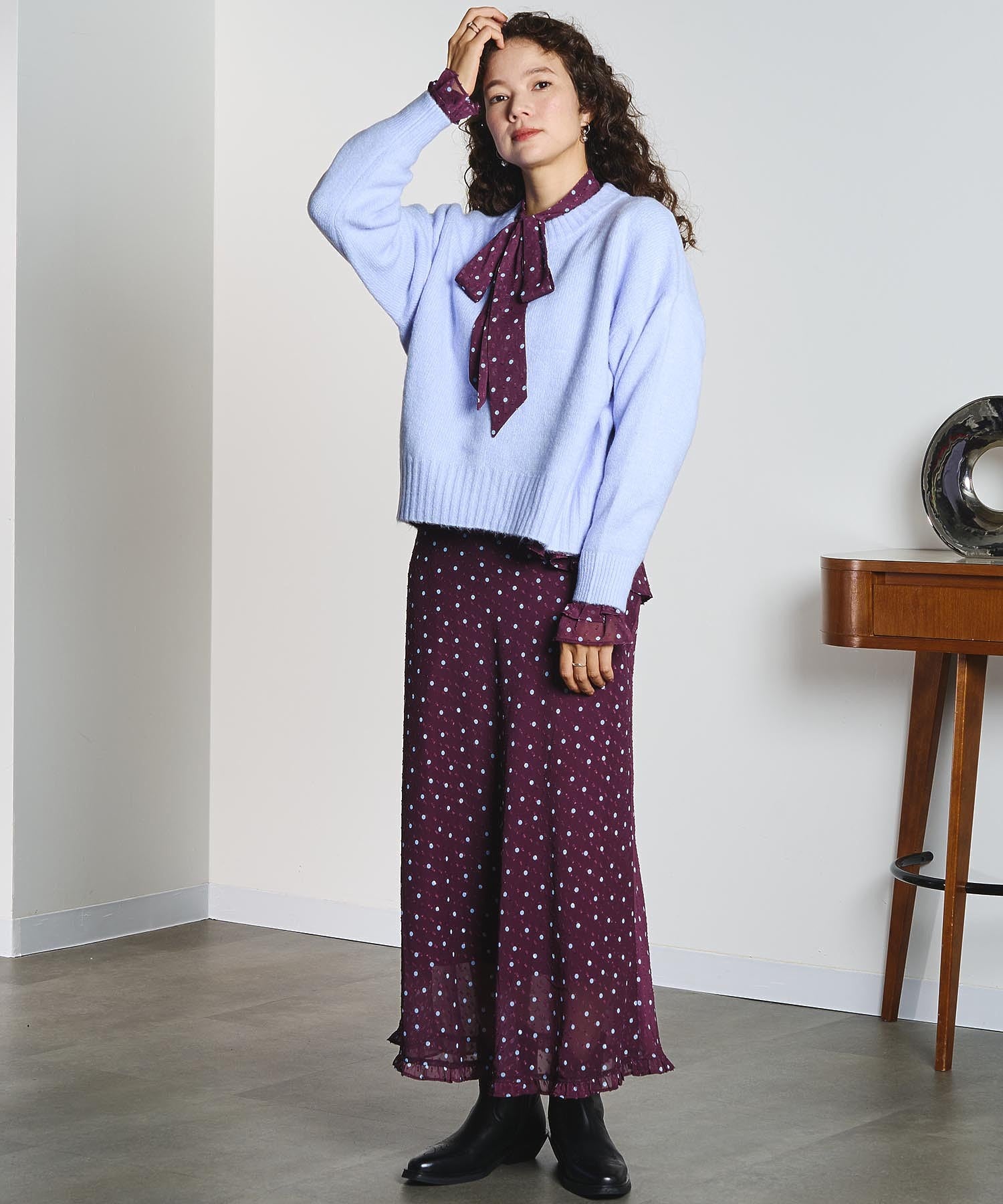 PRINTED BOW TIE BLOUSE