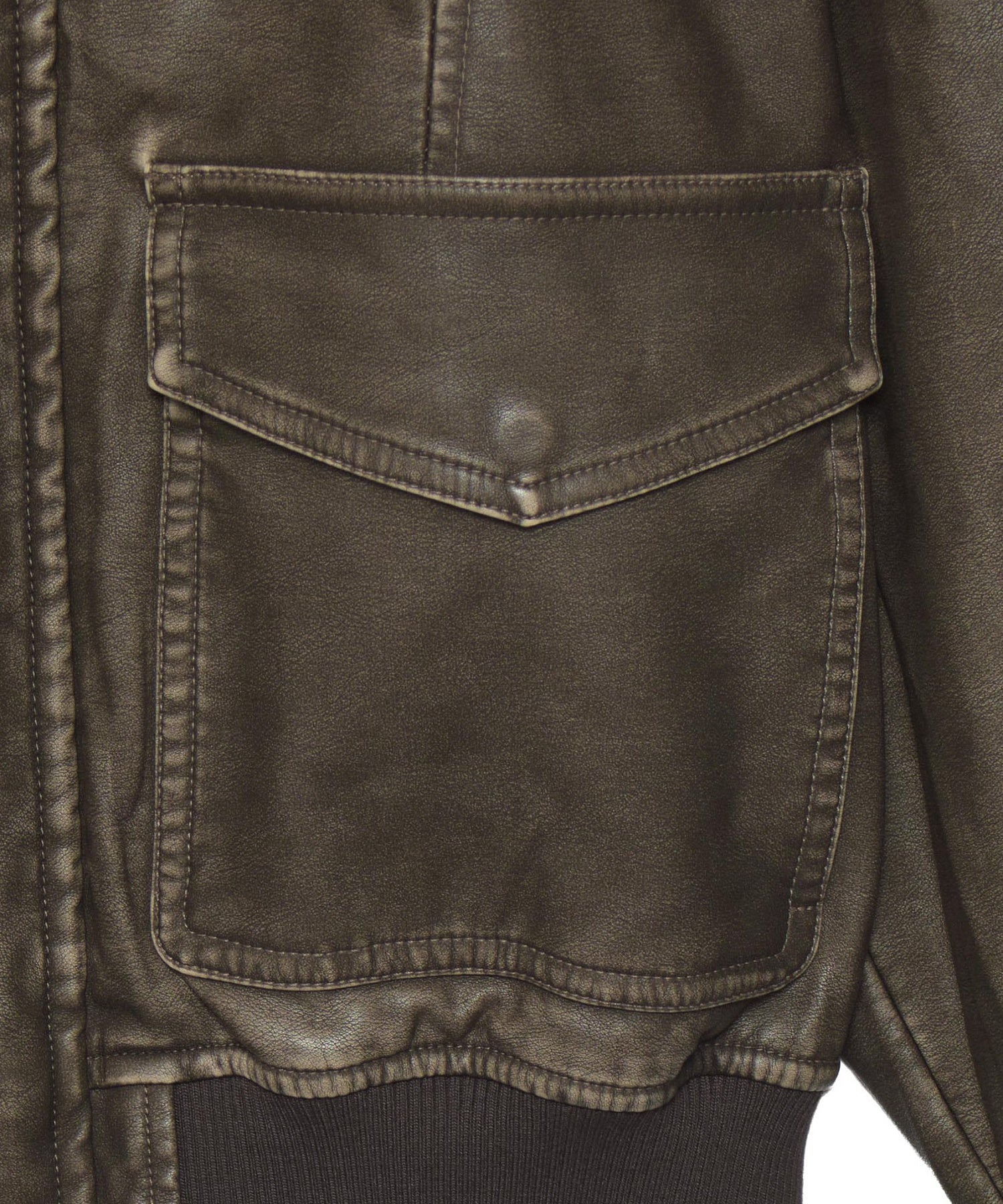 EMBOSSED LOGO PATCH DISTRESSED FAUX LEATHER JACKET