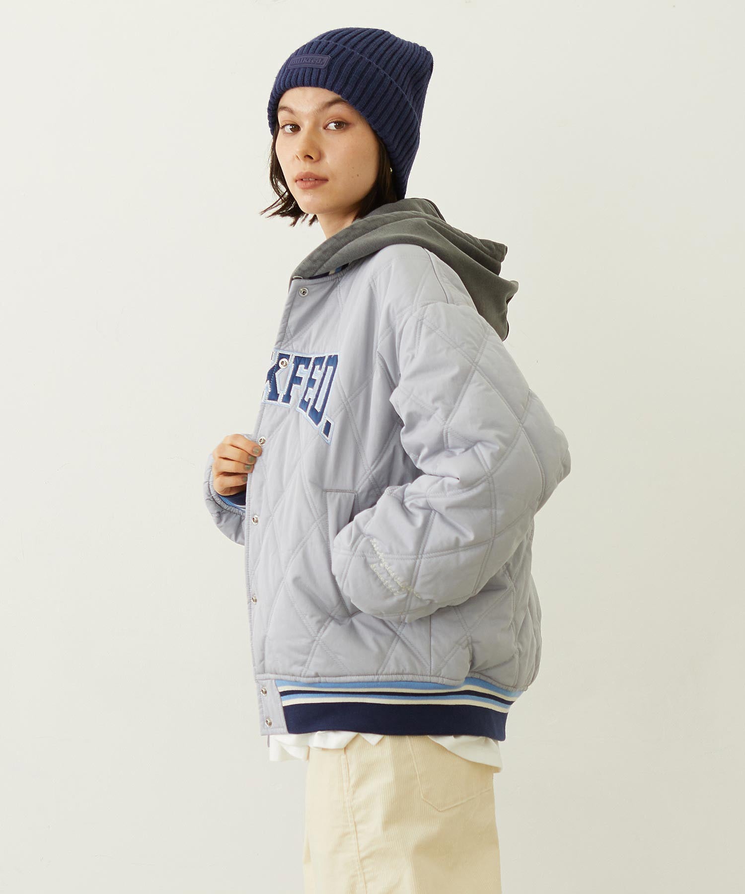 SATIN LOGO PATCH QUILTED JACKET