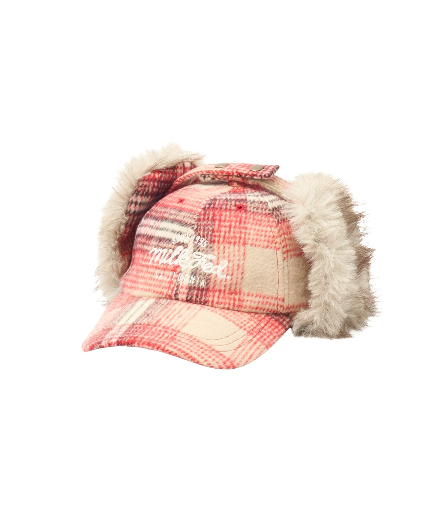 PLAID PATTERN FUR EAR FLAP