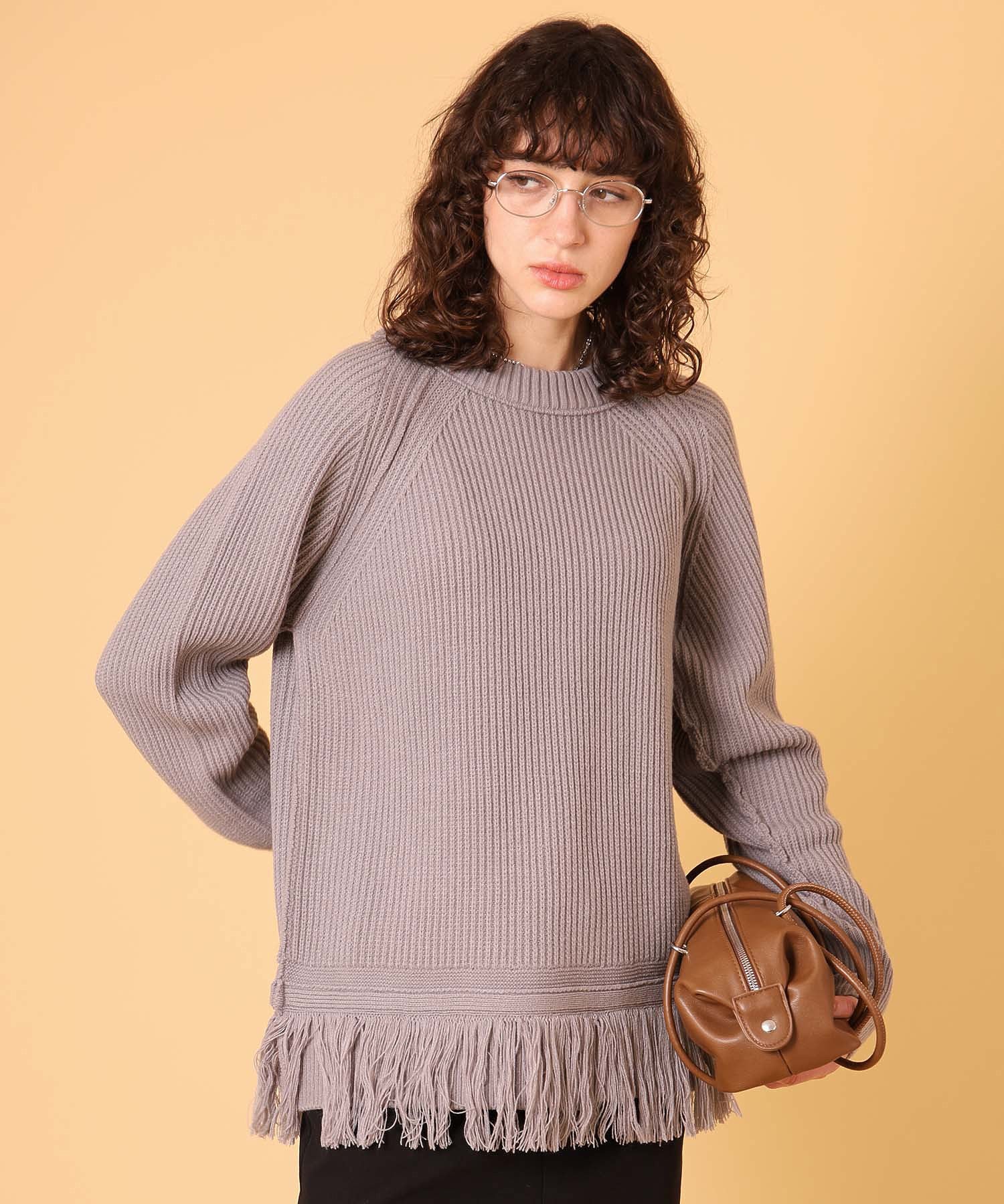 オーバーサイズフリンジニットプルオーバー