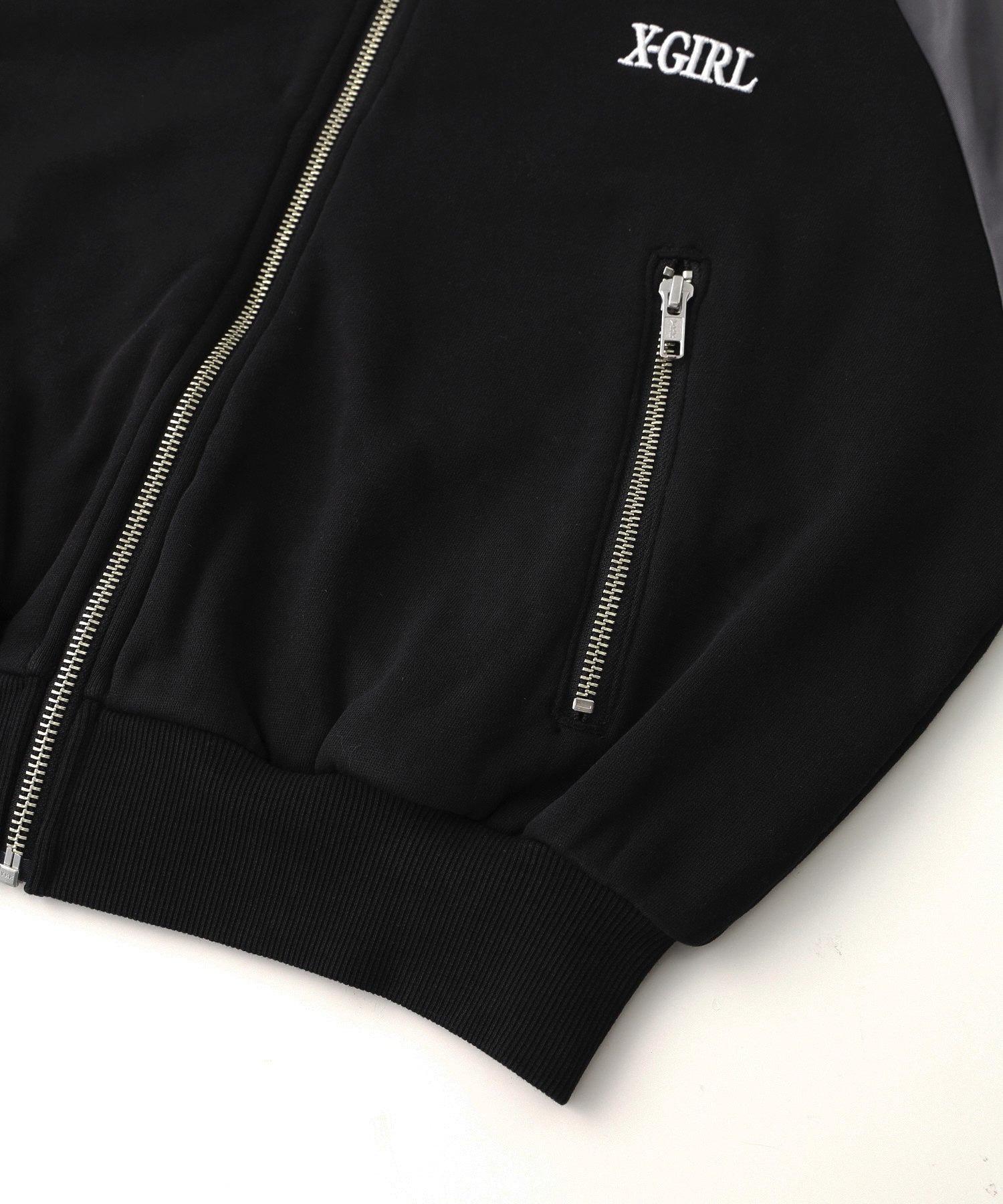 WOVEN MIX SWEAT ZIP UP TOP