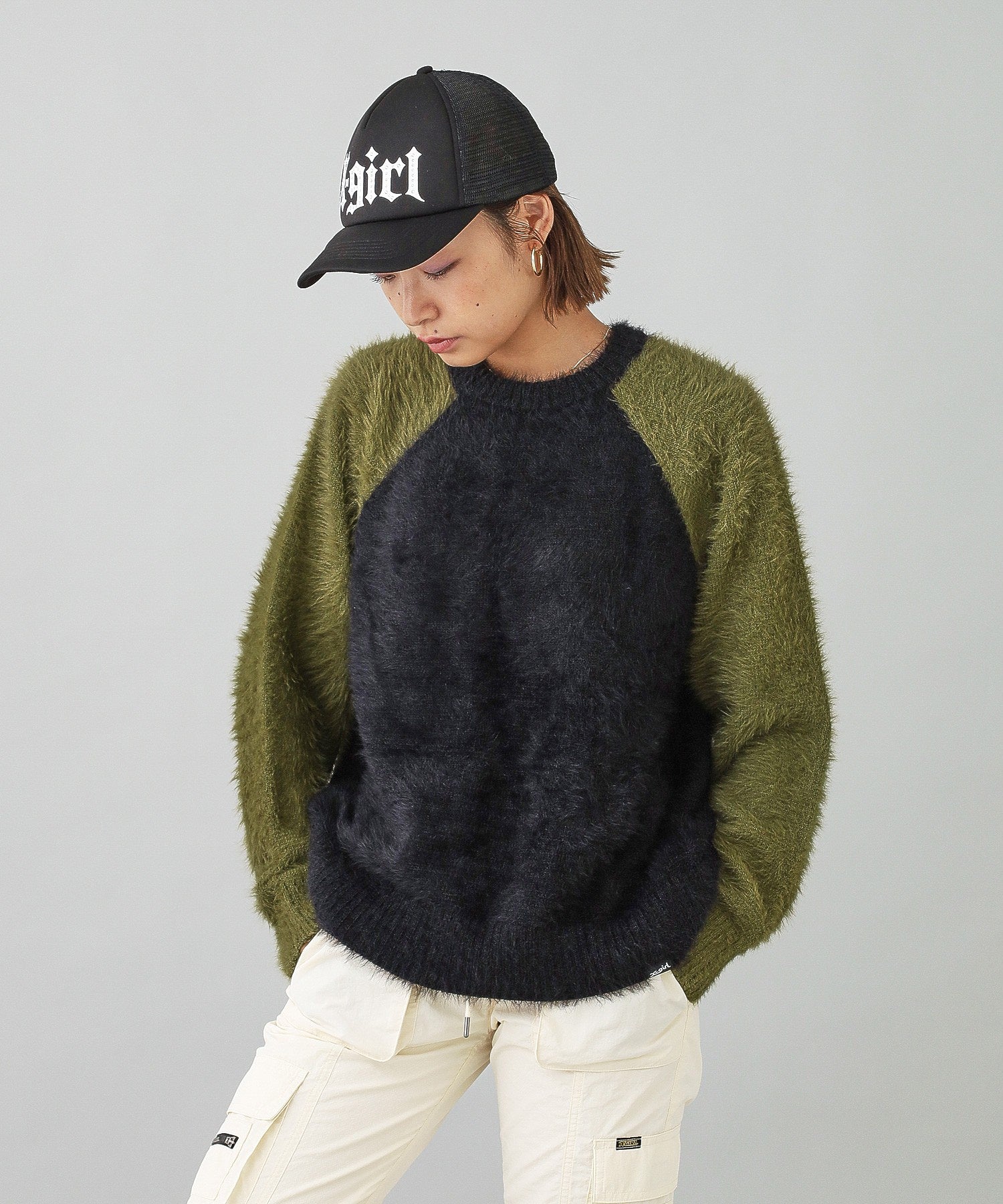 SHAGGY KNIT RAGLAN SLEEVE TOP