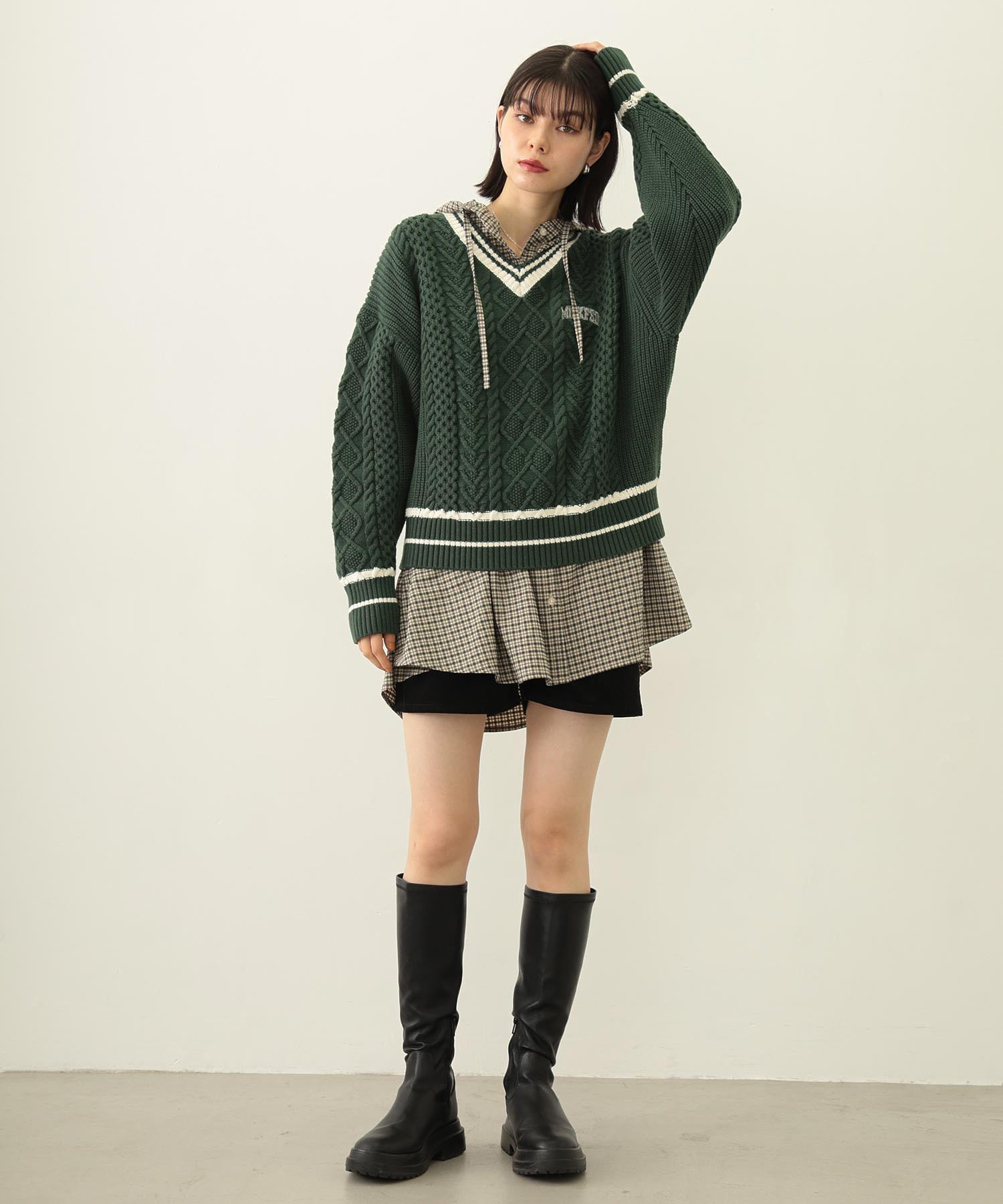 VOLUME SLEEVE HOODED BLOUSE