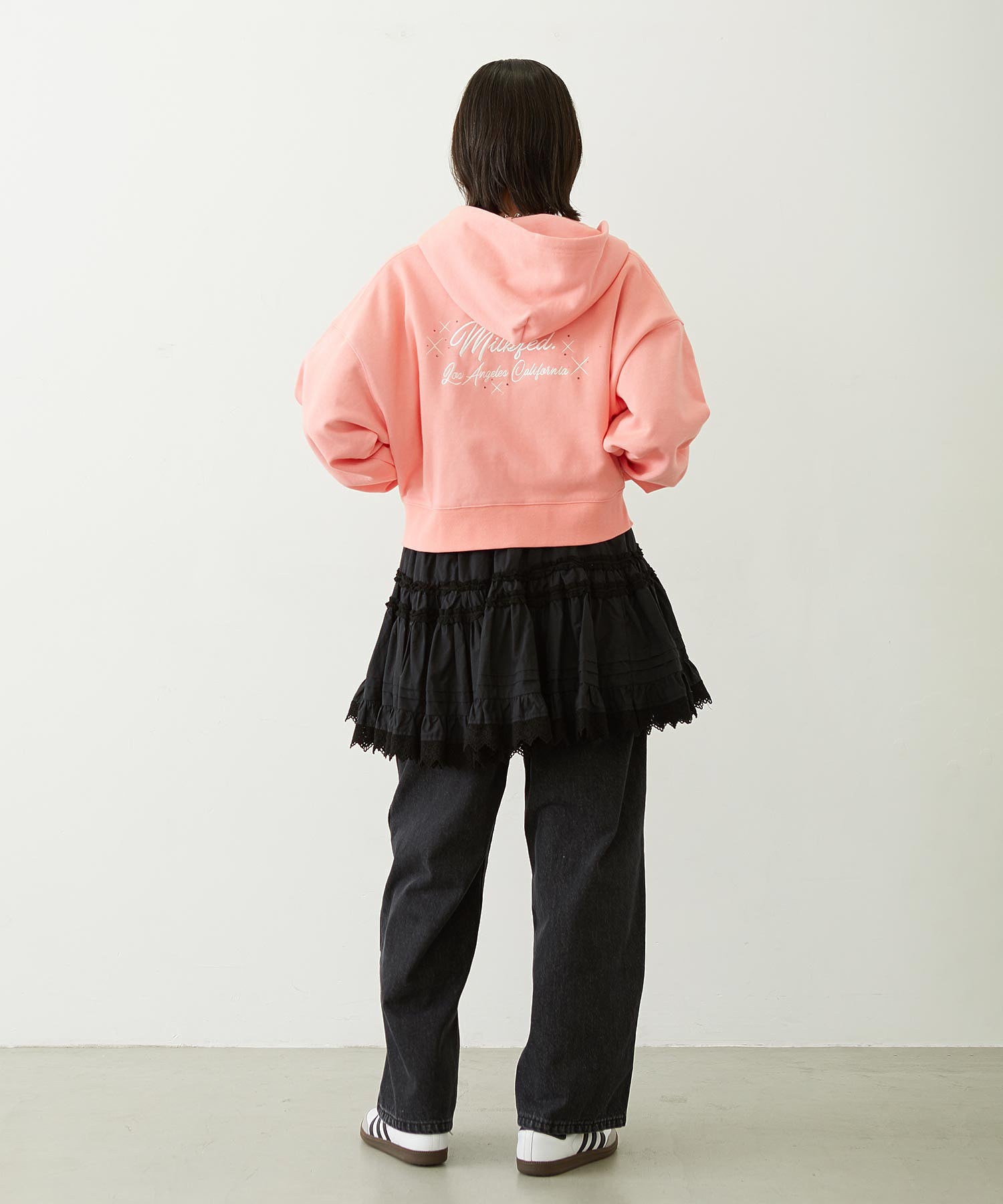 RHINESTONE LOGO SHORT ZIP UP HOODIE