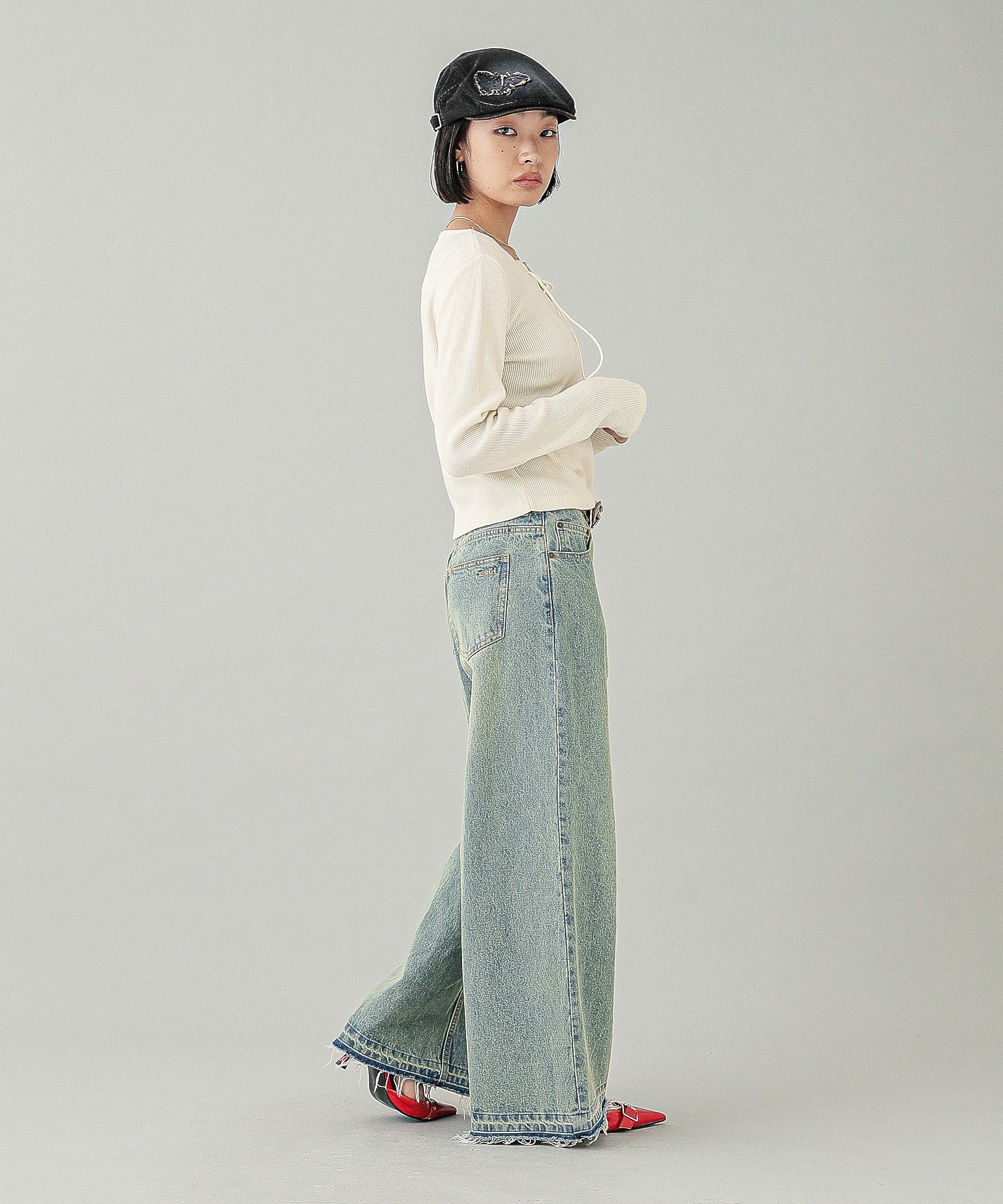 LOW RISE OVERDYED DENIM PANTS