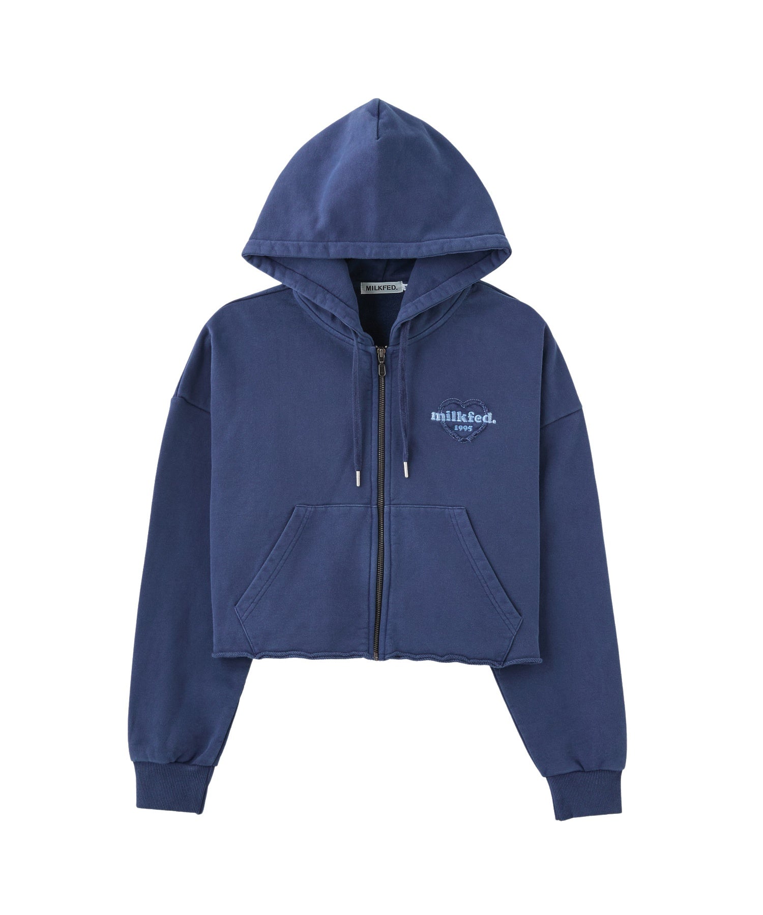 HEART MOTIF FADED CROPPED ZIP UP HOODIE