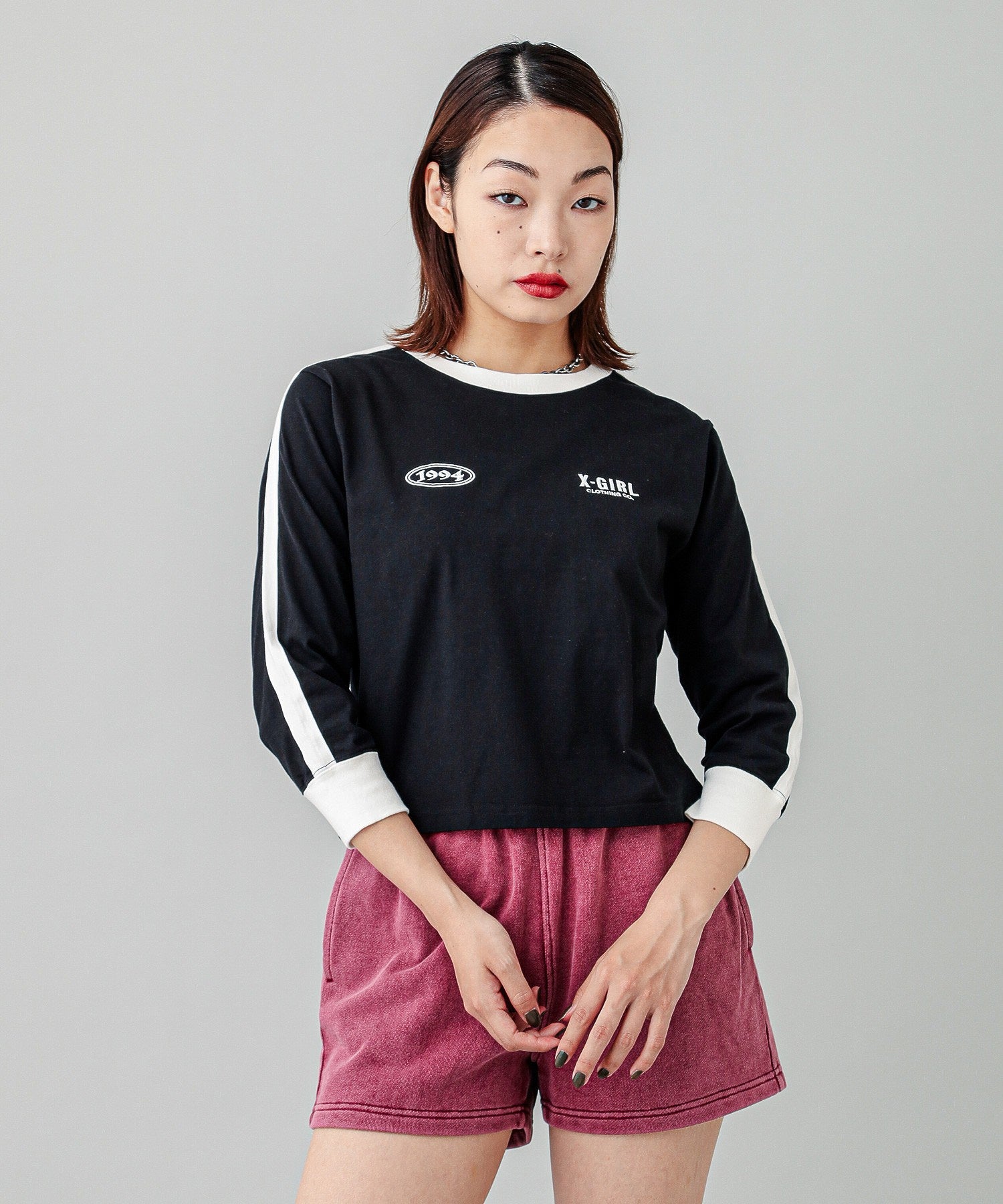 STRIPED SLEEVE COMPACT L/S TOP