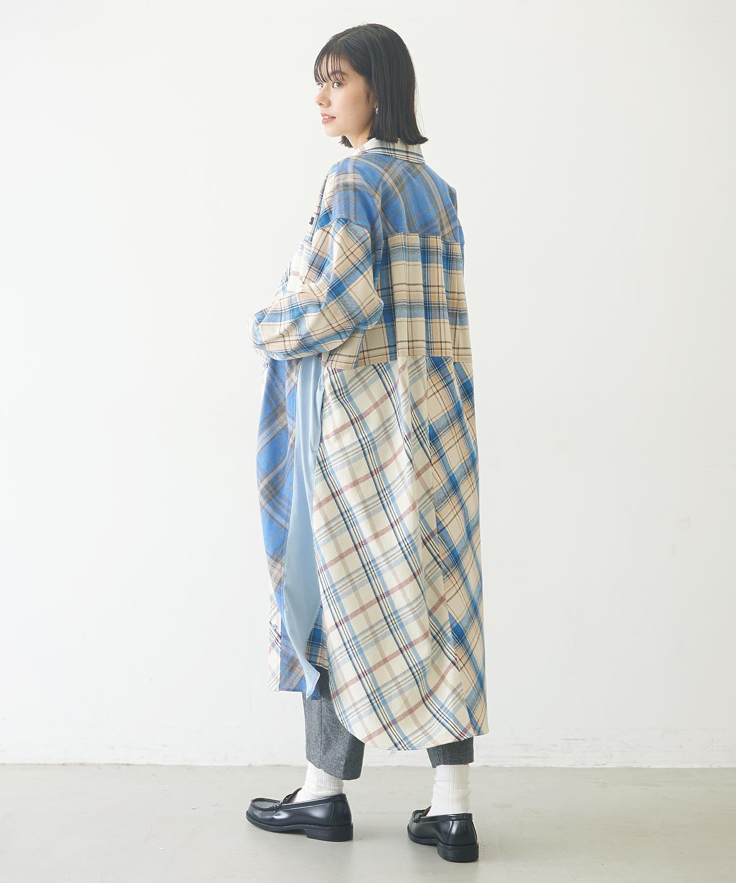 PLAID PATCHWORK SHIRT DRESS