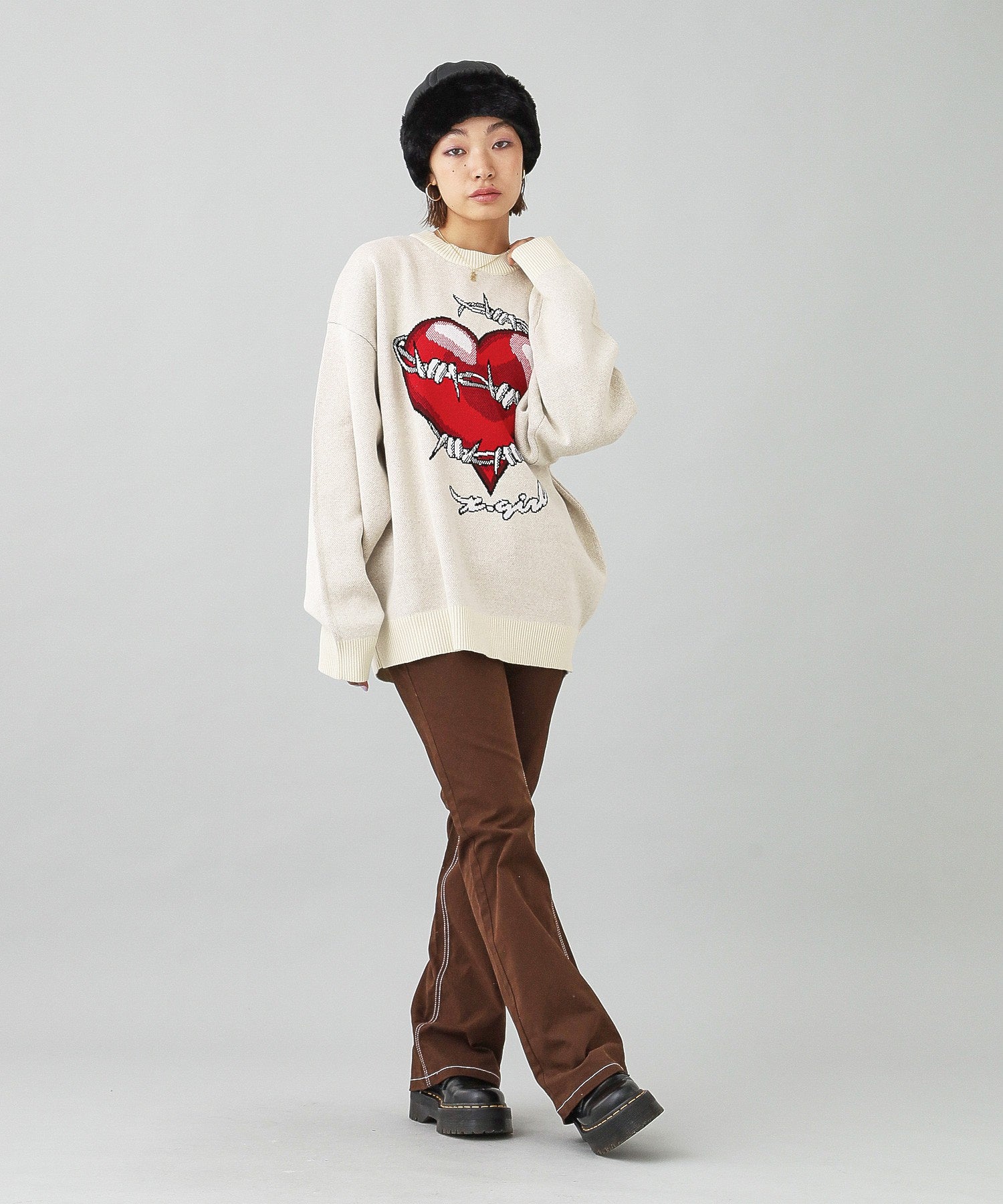 HEART BARBED WIRE JACQUARD KNIT TOP