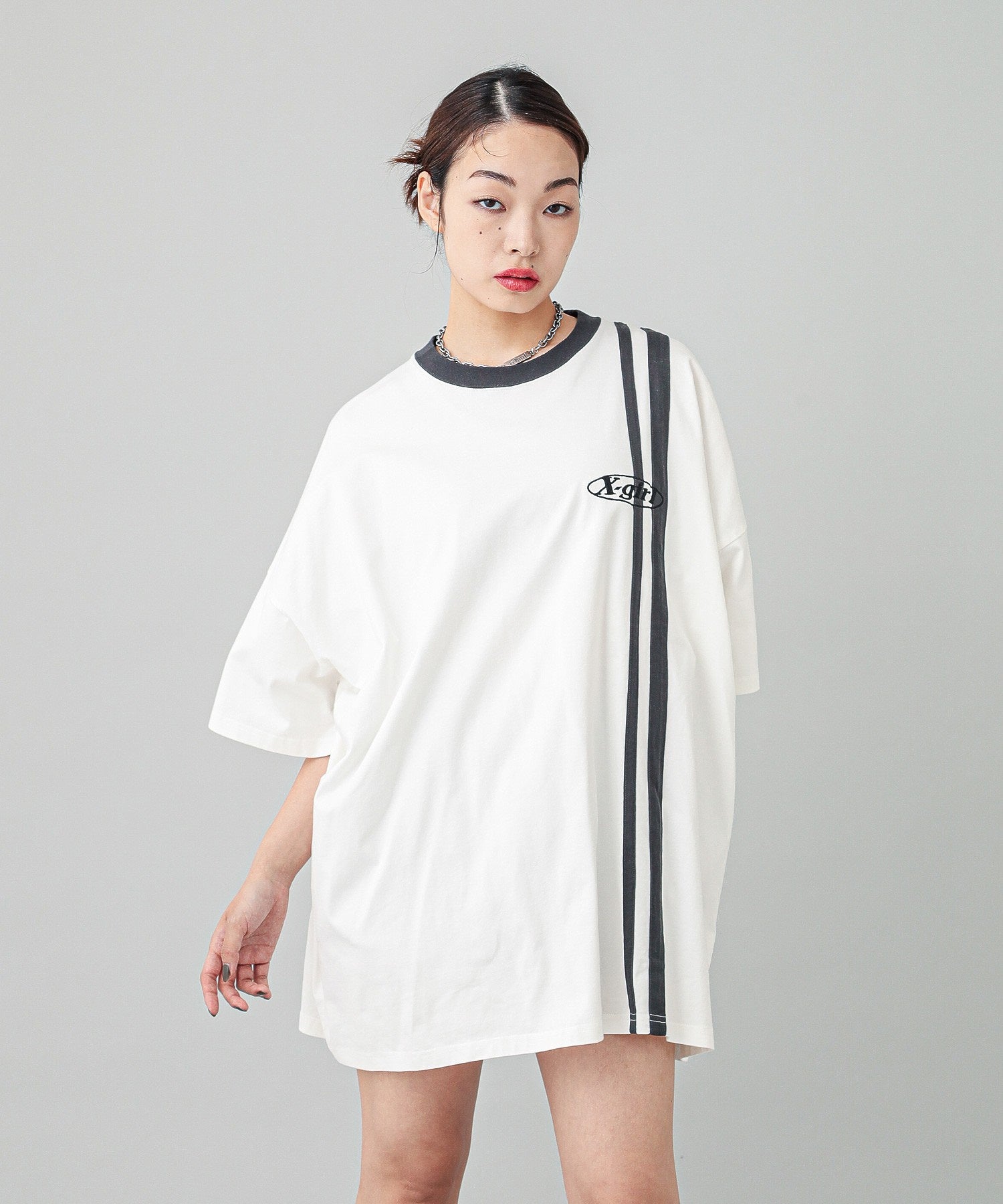 DOUBLE STRIPE S/S BIG TEE DRESS