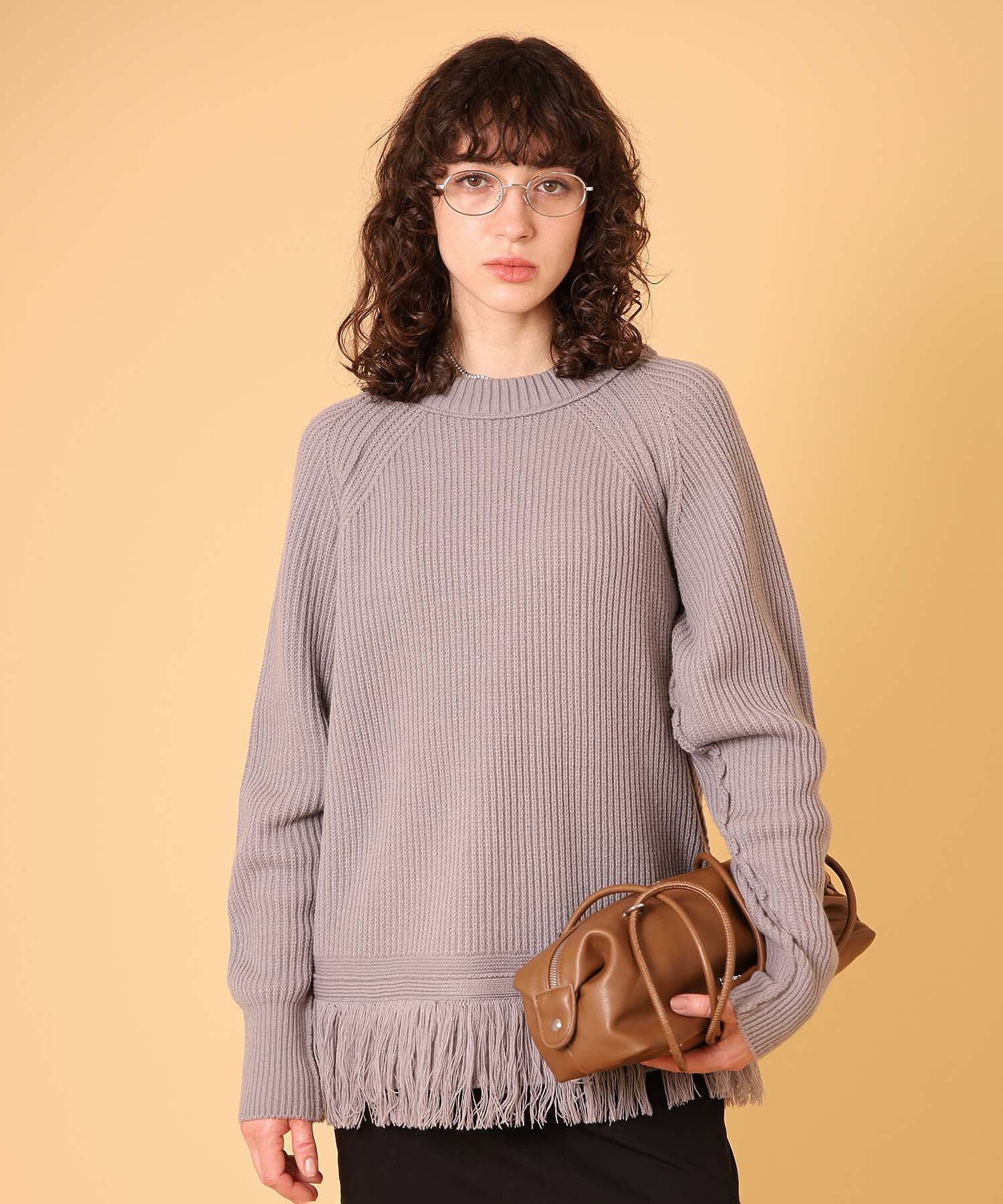 オーバーサイズフリンジニットプルオーバー