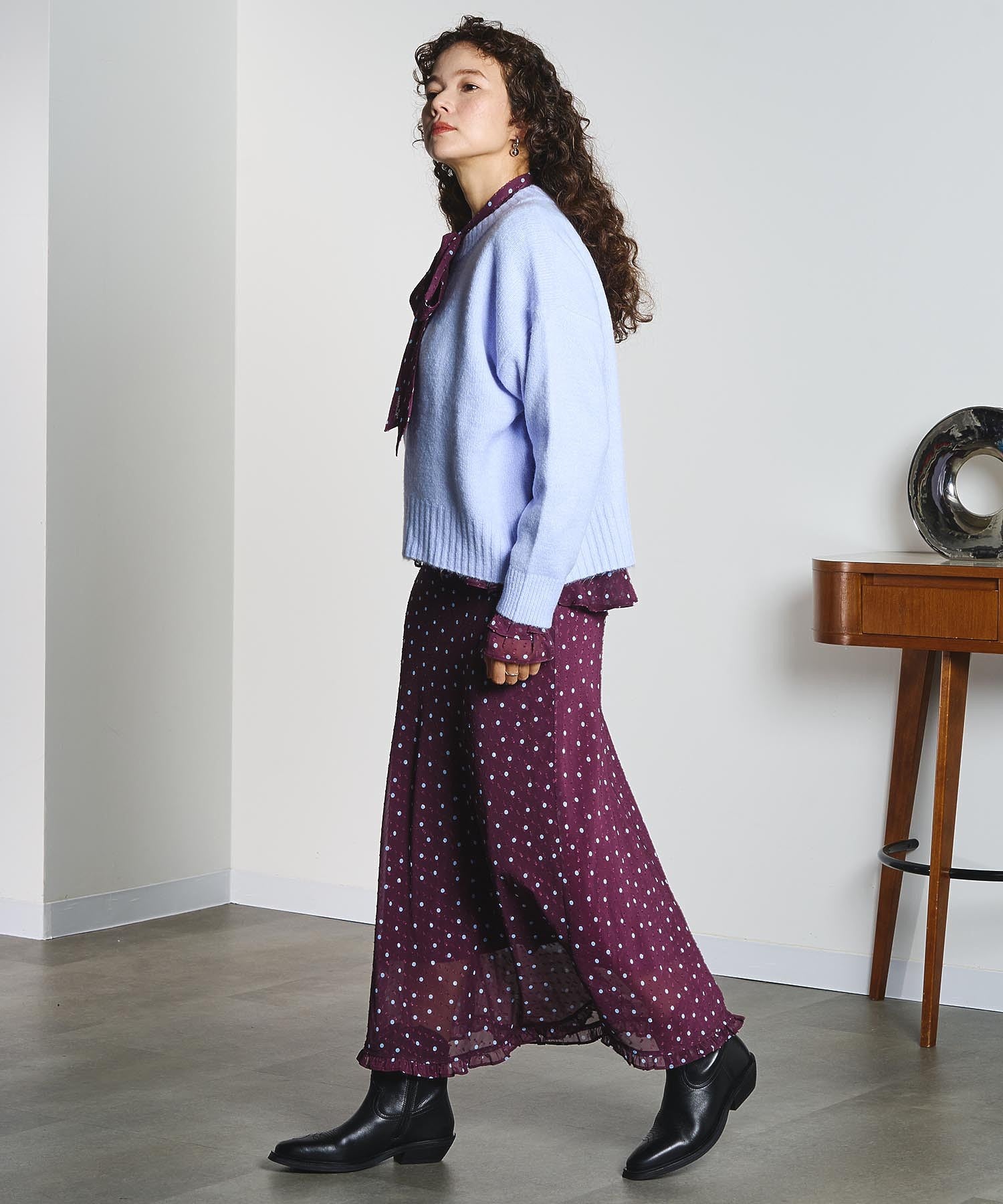 PRINTED BOW TIE BLOUSE