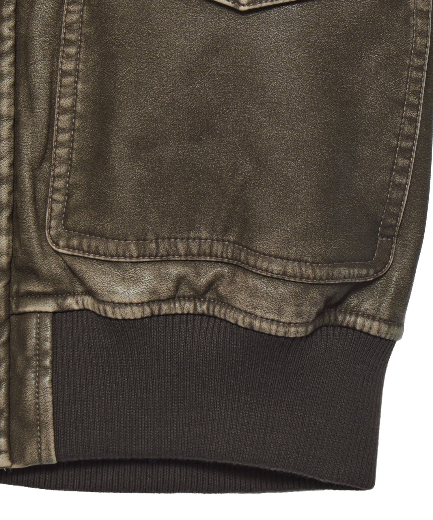 EMBOSSED LOGO PATCH DISTRESSED FAUX LEATHER JACKET