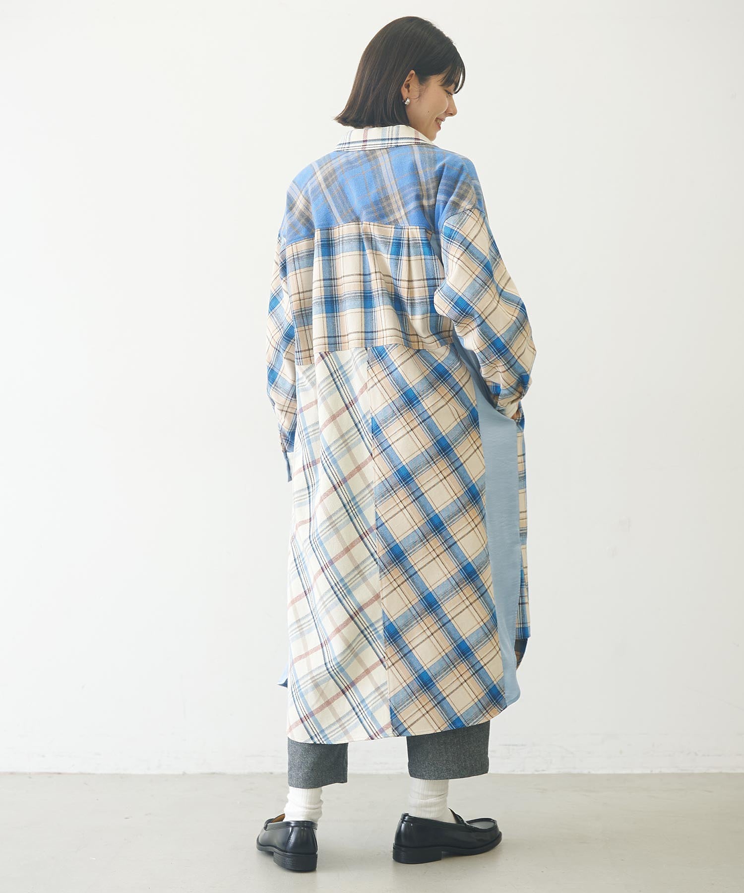 PLAID PATCHWORK SHIRT DRESS