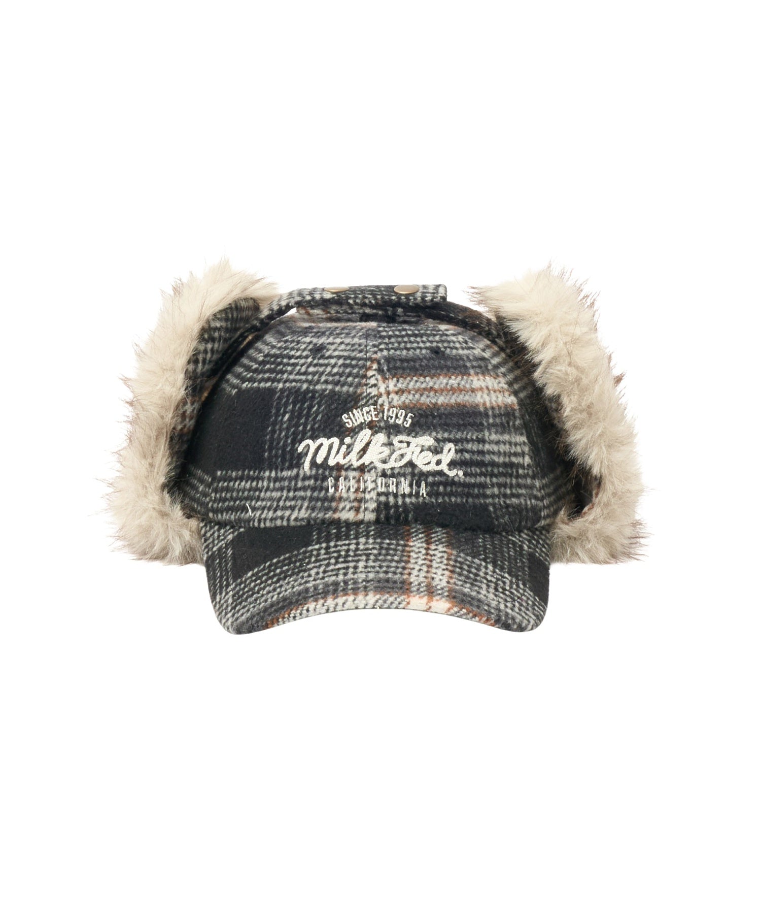 PLAID PATTERN FUR EAR FLAP