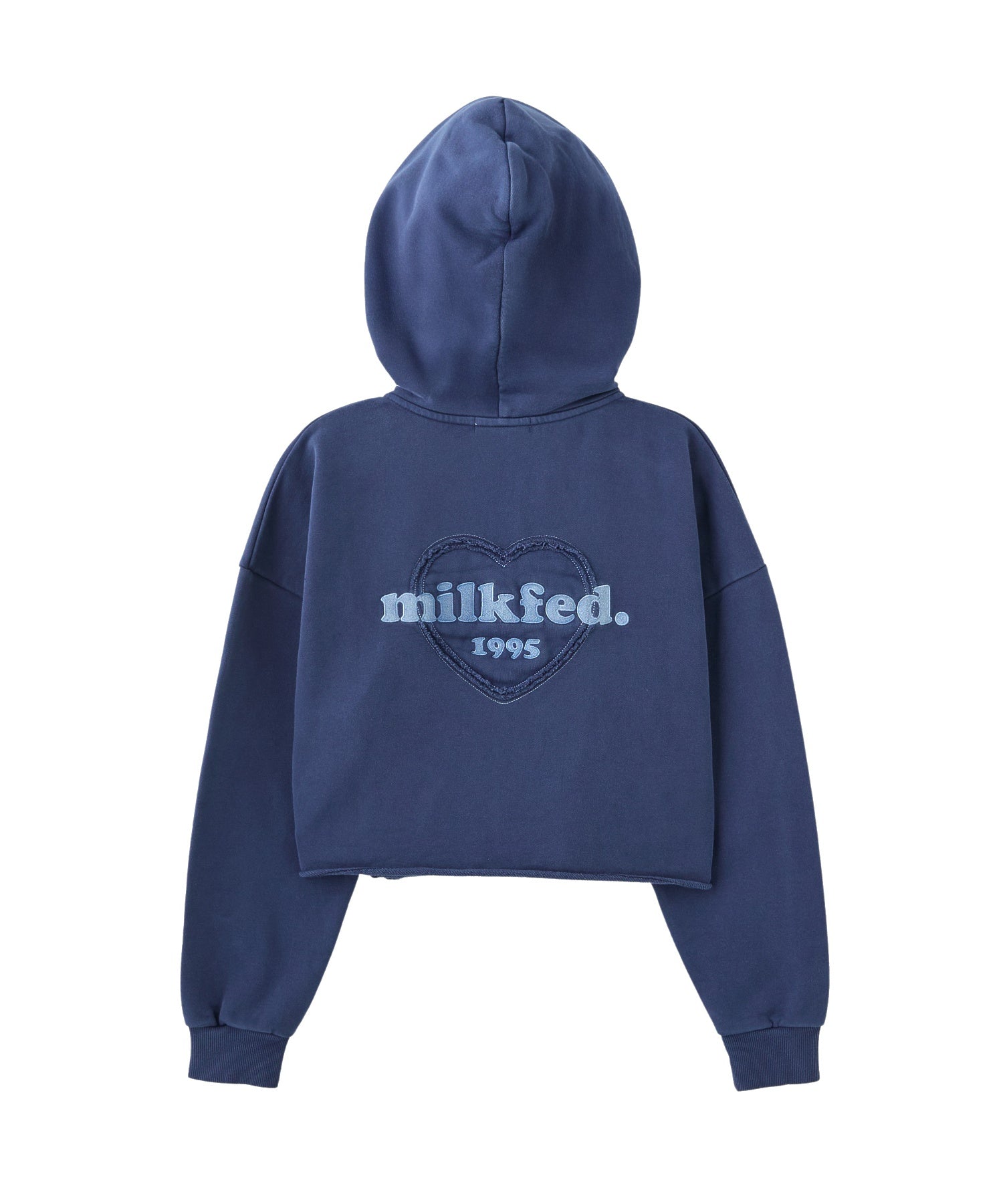 HEART MOTIF FADED CROPPED ZIP UP HOODIE