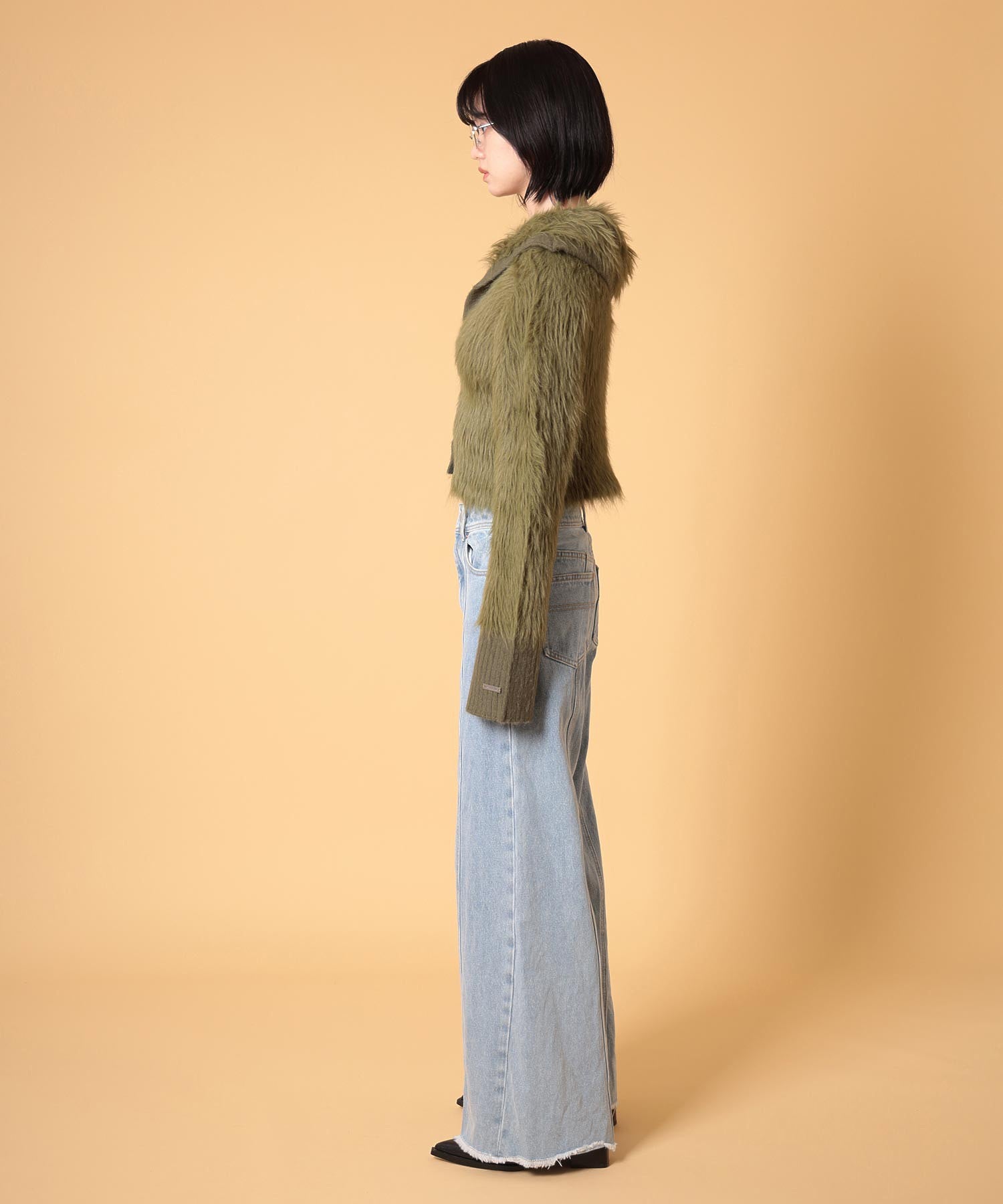 ビッグカラーシャギーニットカーディガン