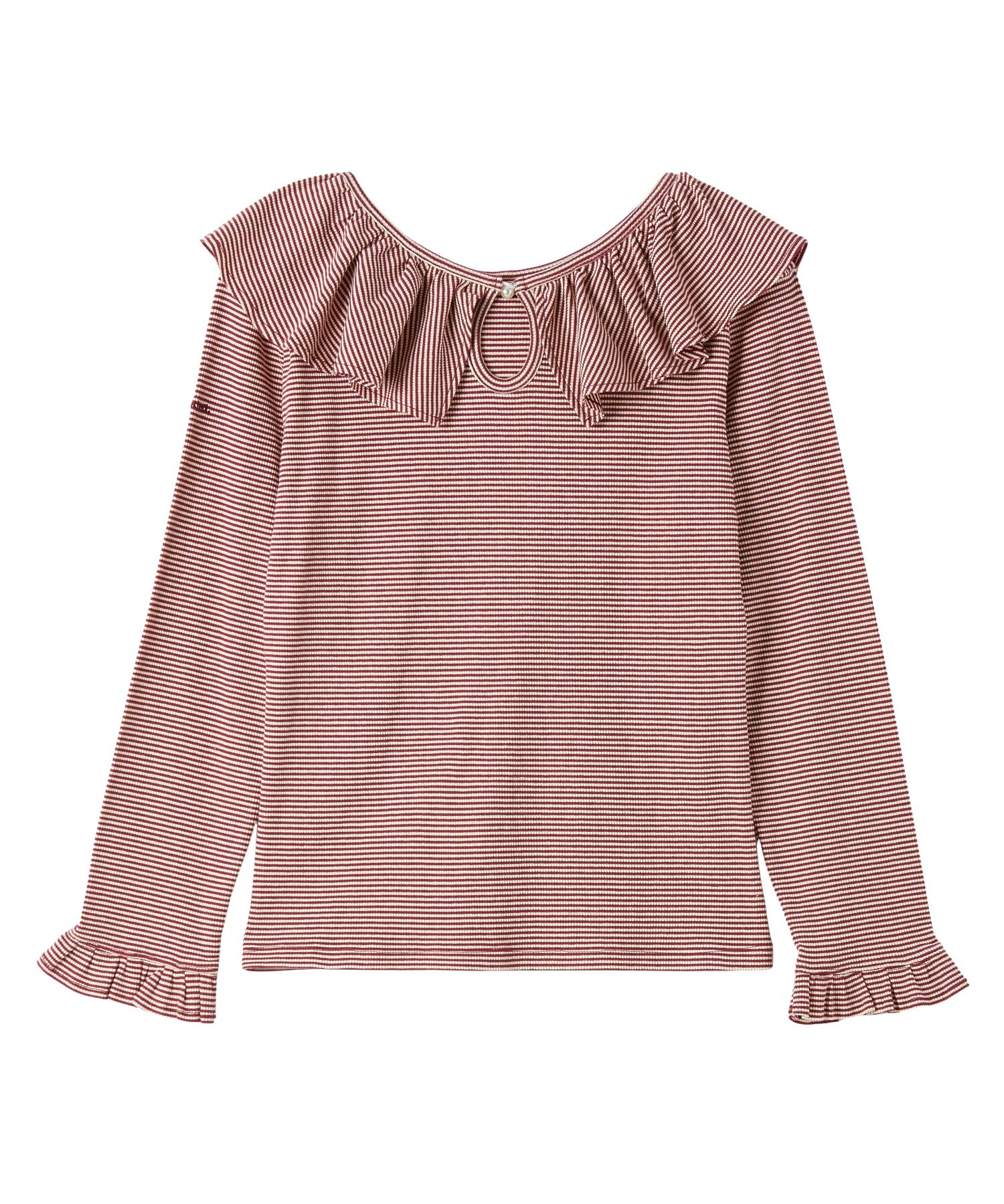 2WAY RUFFLE COLLAR STRIPED L/S TOP