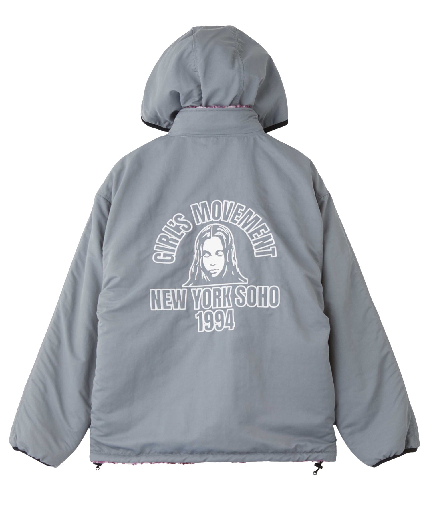 BRUSHED COLLAGE GRAPHIC REVERSIBLE BOA BLOUSON
