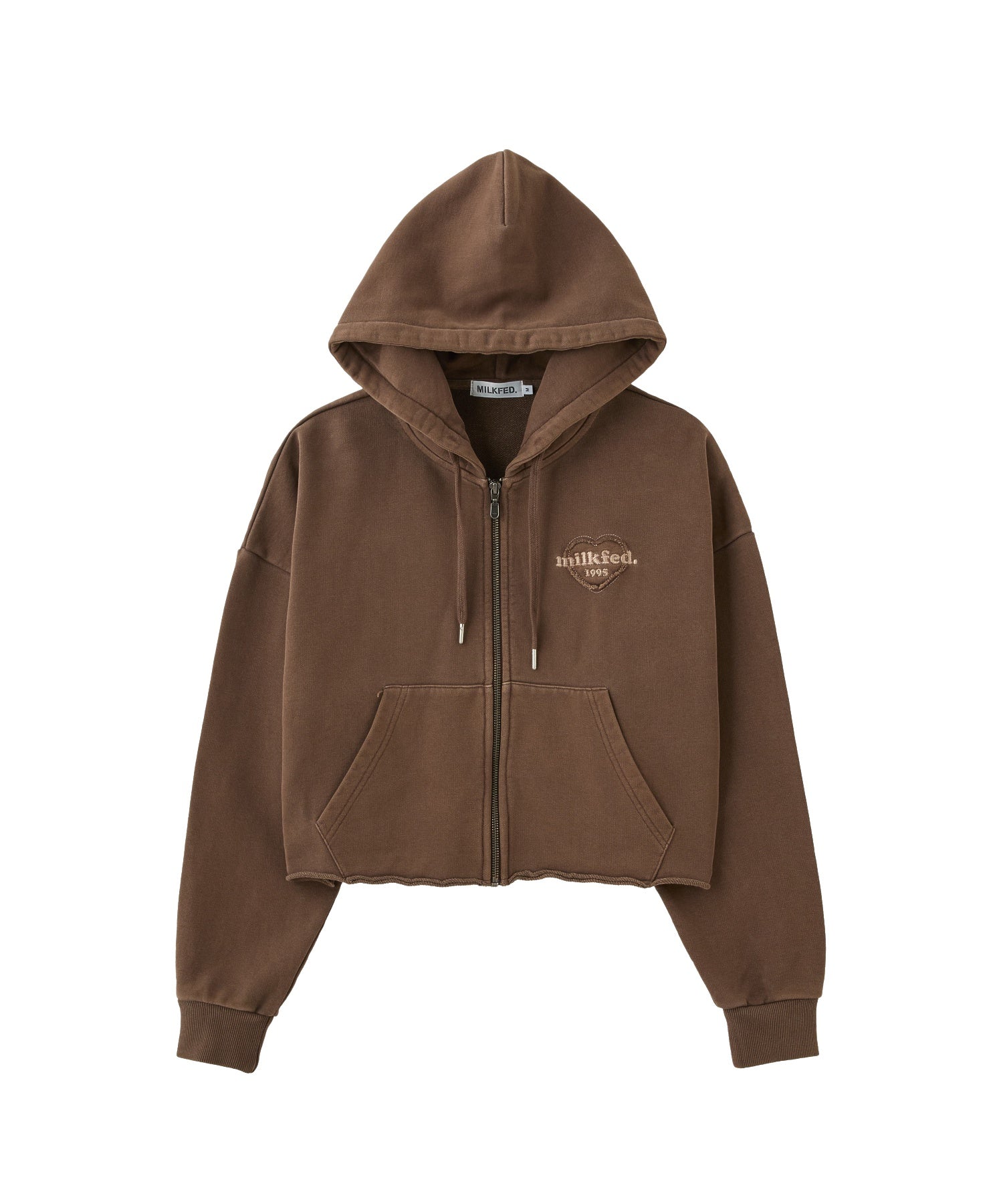 HEART MOTIF FADED CROPPED ZIP UP HOODIE