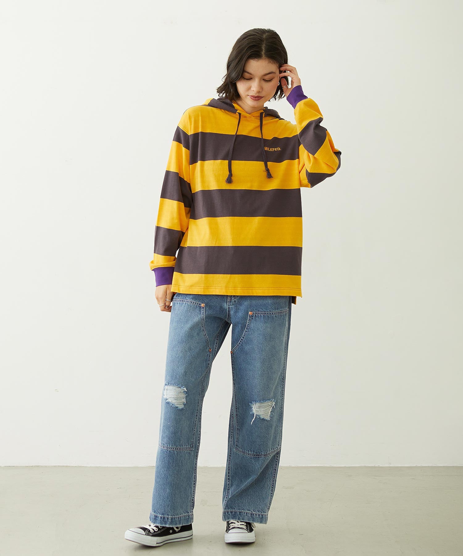 DOUBLE KNEE DISTRESSED DENIM PANTS