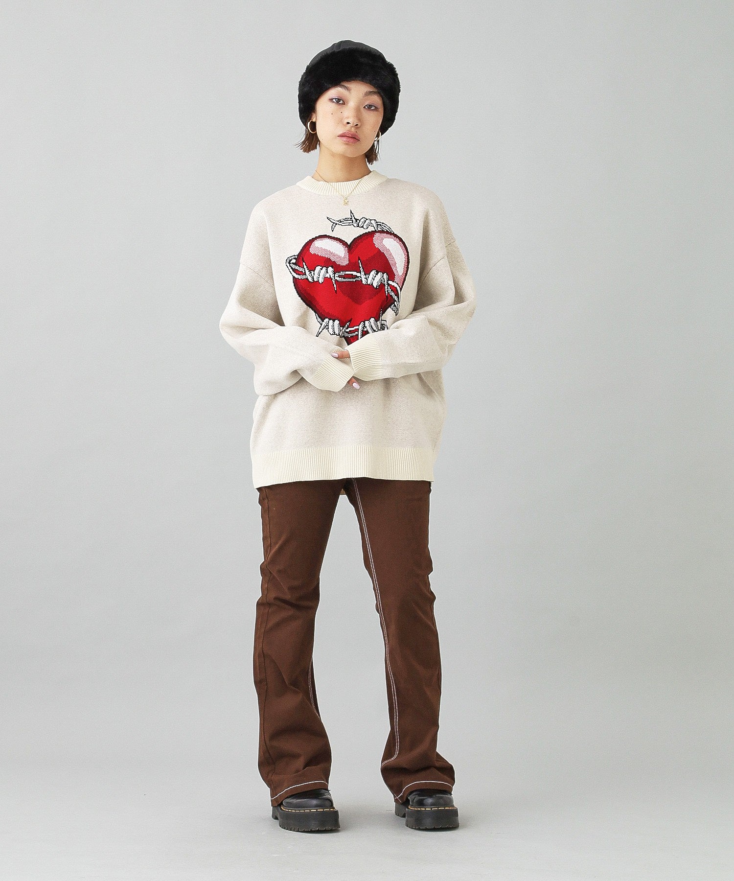 HEART BARBED WIRE JACQUARD KNIT TOP