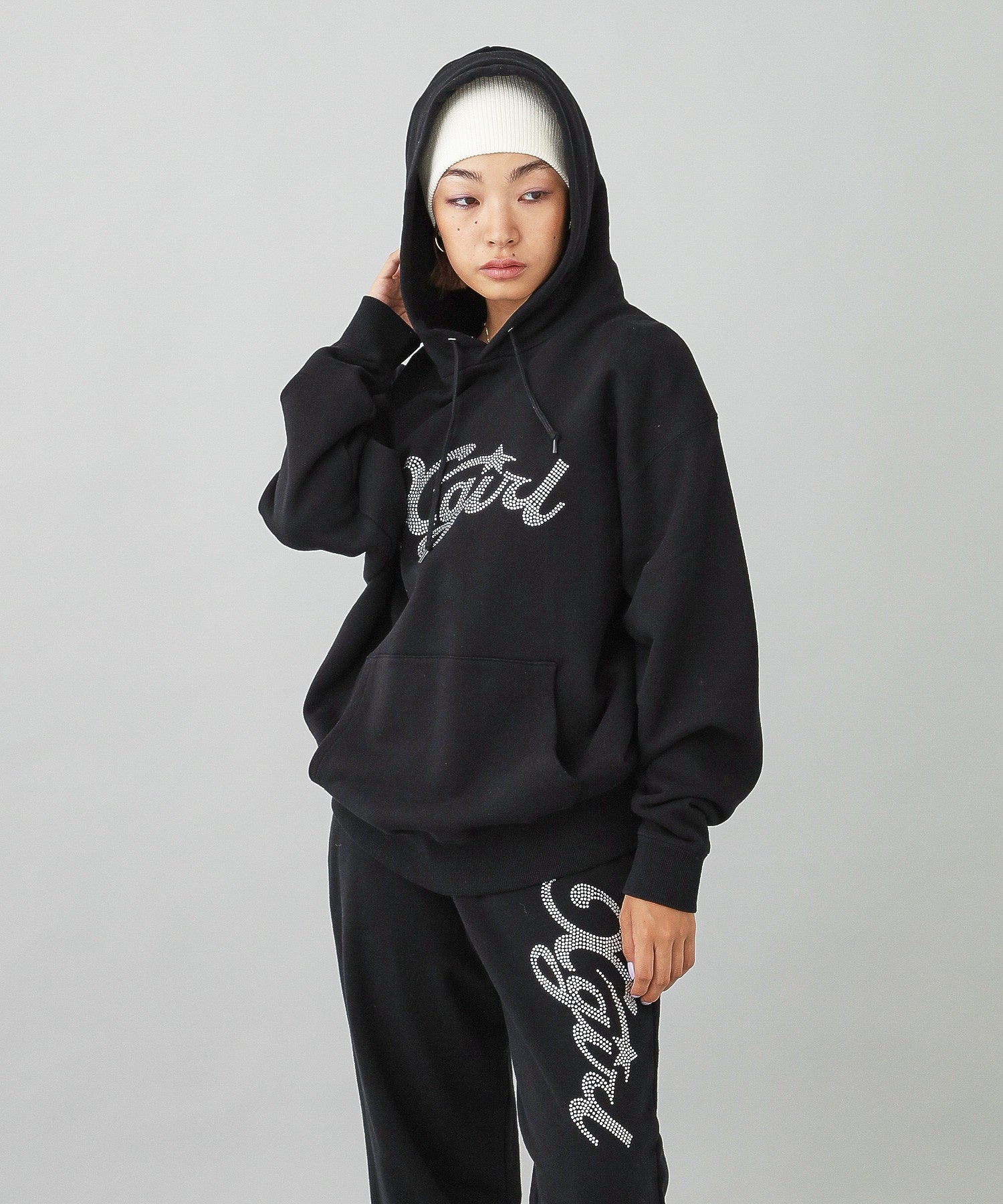 RHINESTONE STAR CURSIVE LOGO SWEAT HOODIE