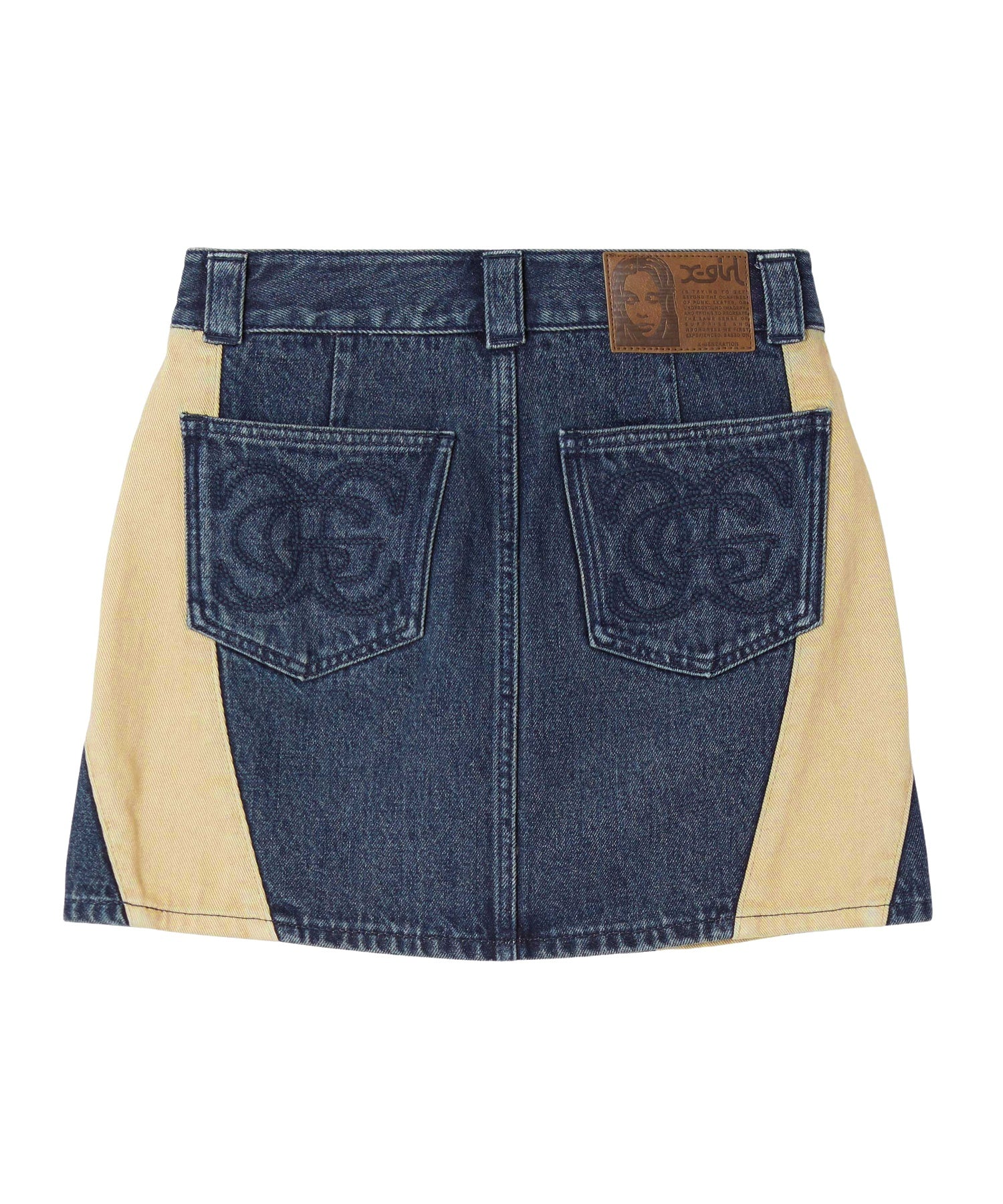CONTRAST PANELED DENIM MINI SKIRT