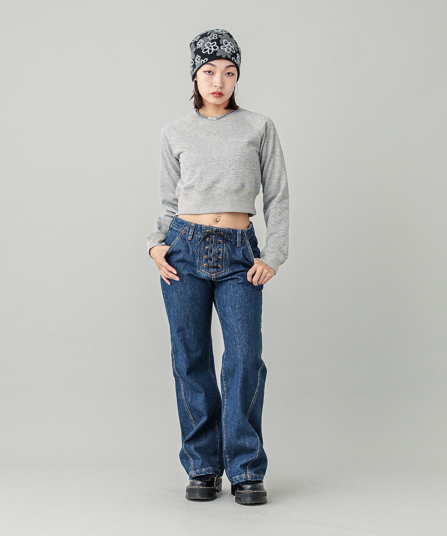 LACE UP DENIM PANTS