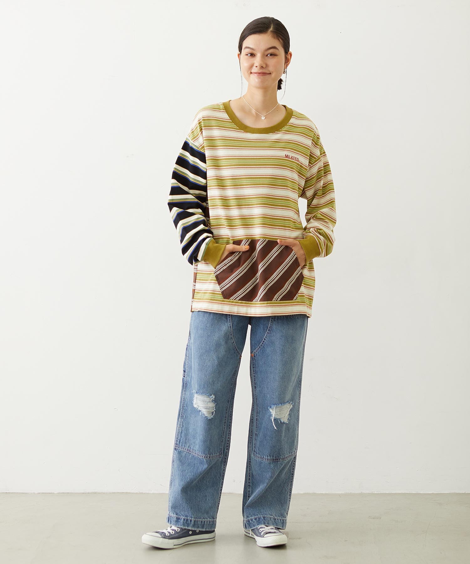 DOUBLE KNEE DISTRESSED DENIM PANTS