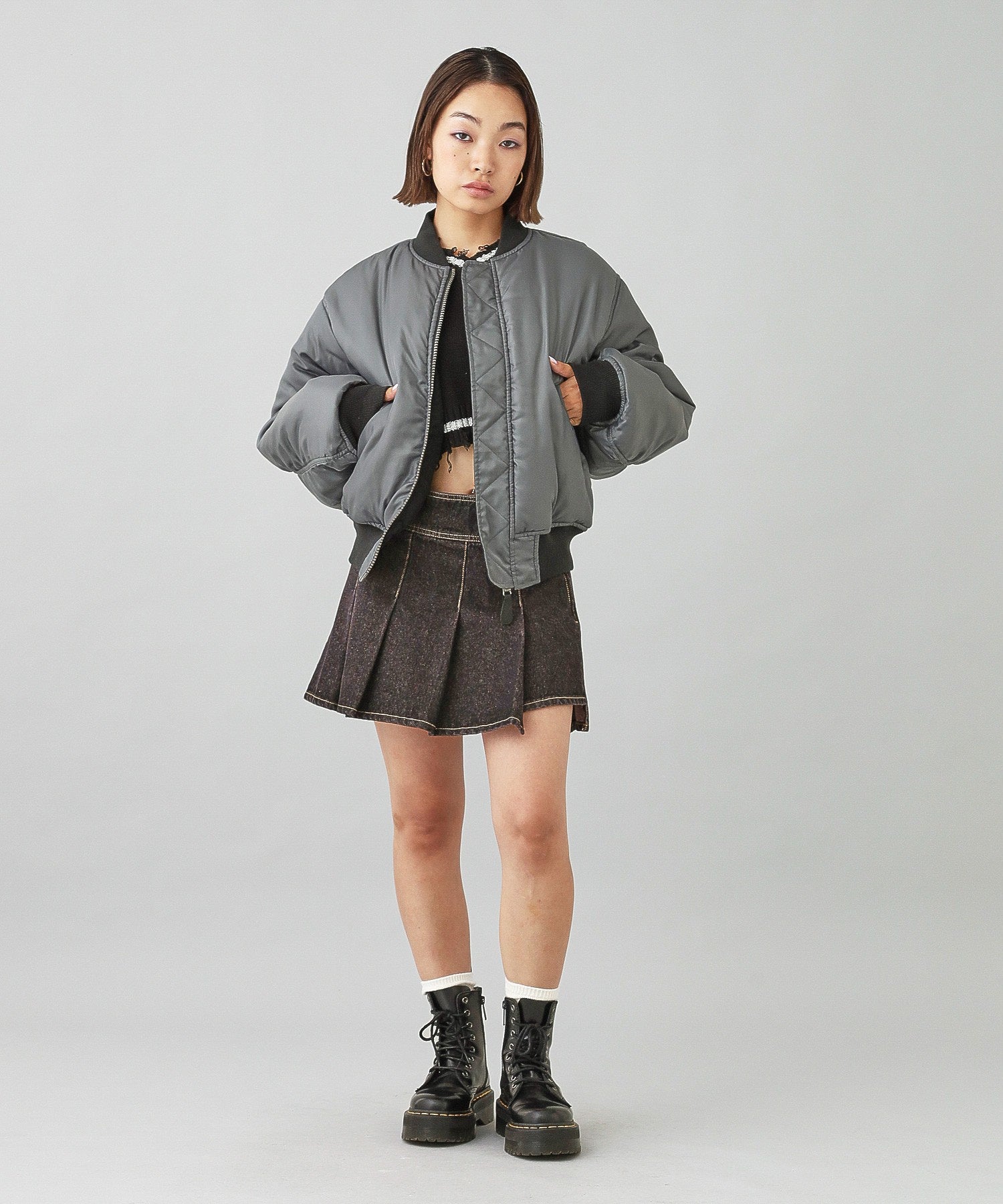 PANELED FUR REVERSIBLE MA-1 JACKET