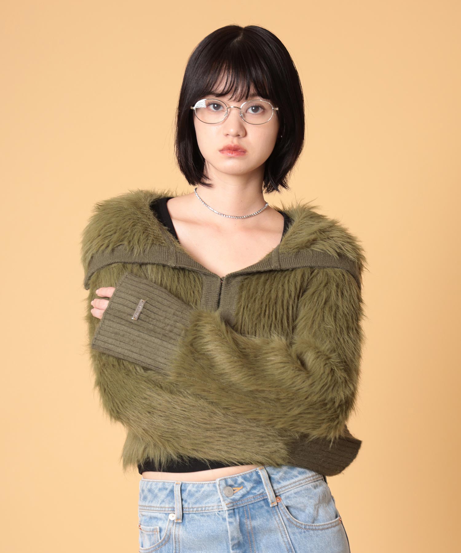 ビッグカラーシャギーニットカーディガン