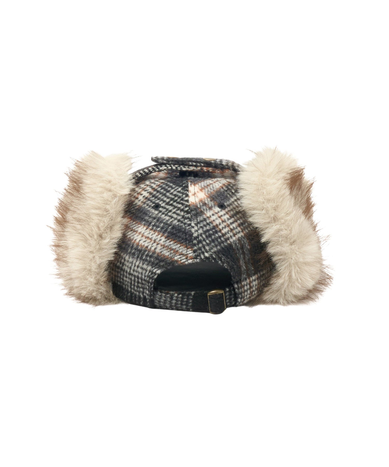 PLAID PATTERN FUR EAR FLAP