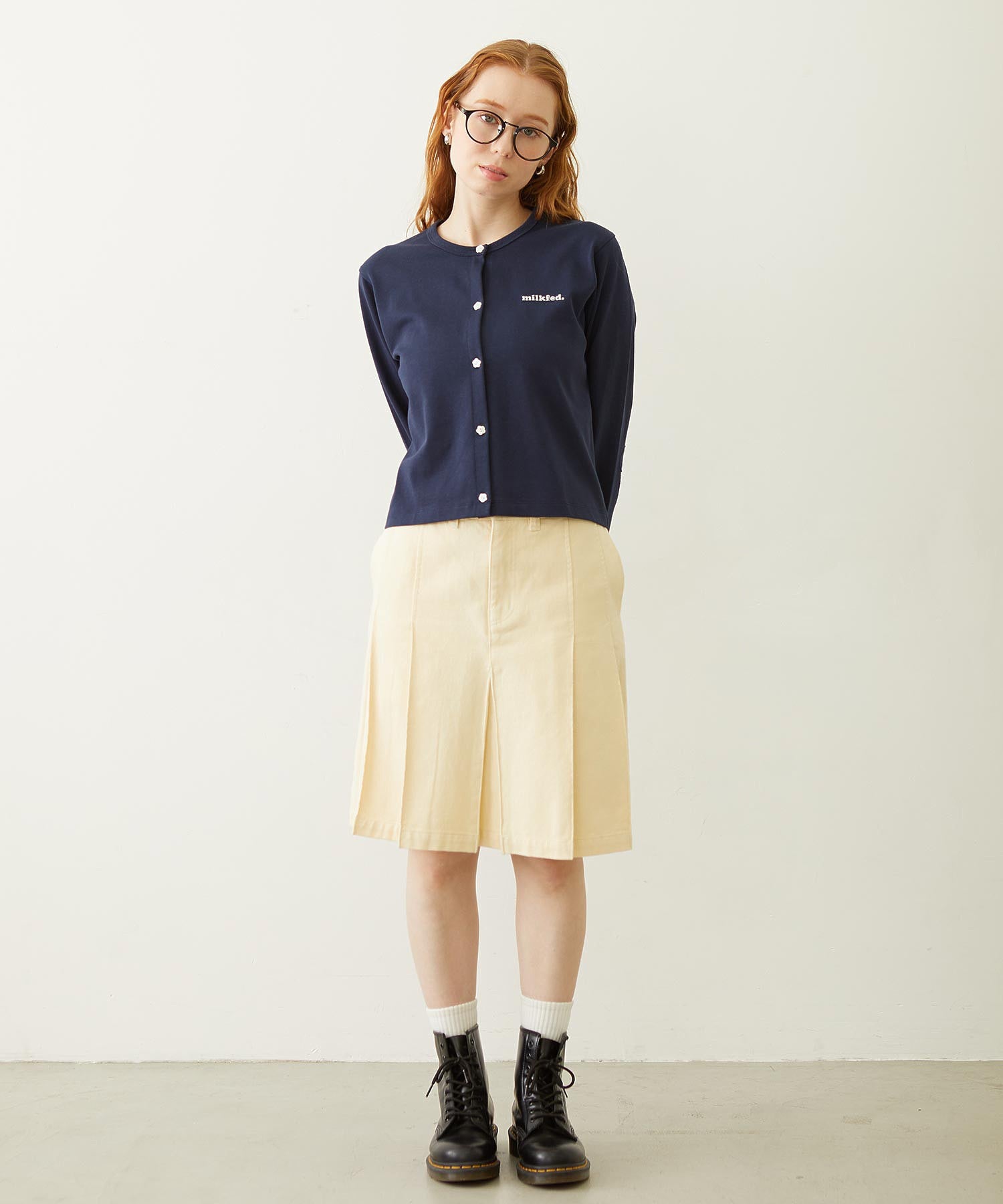 PLEATED DENIM SKIRT