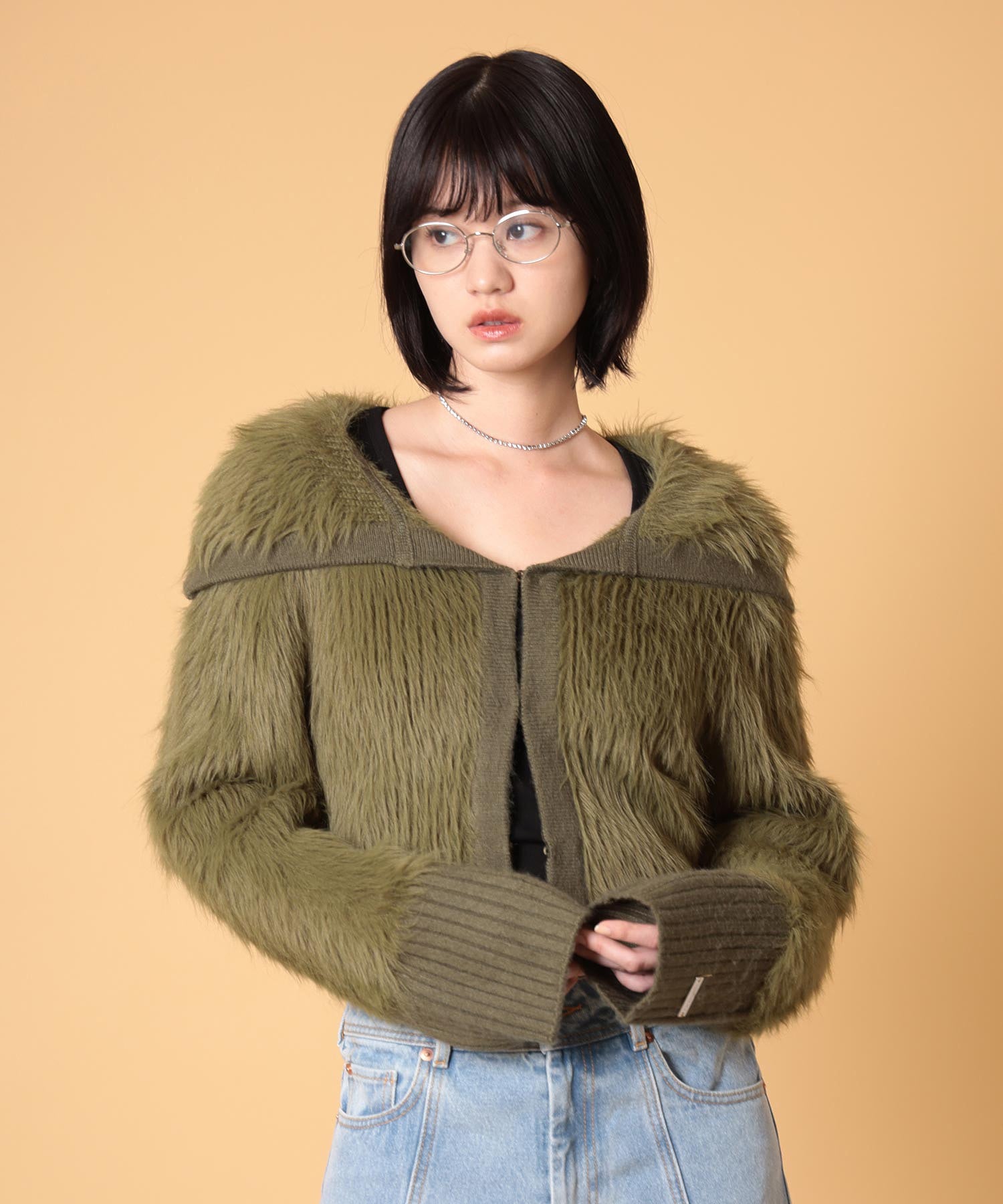 ビッグカラーシャギーニットカーディガン