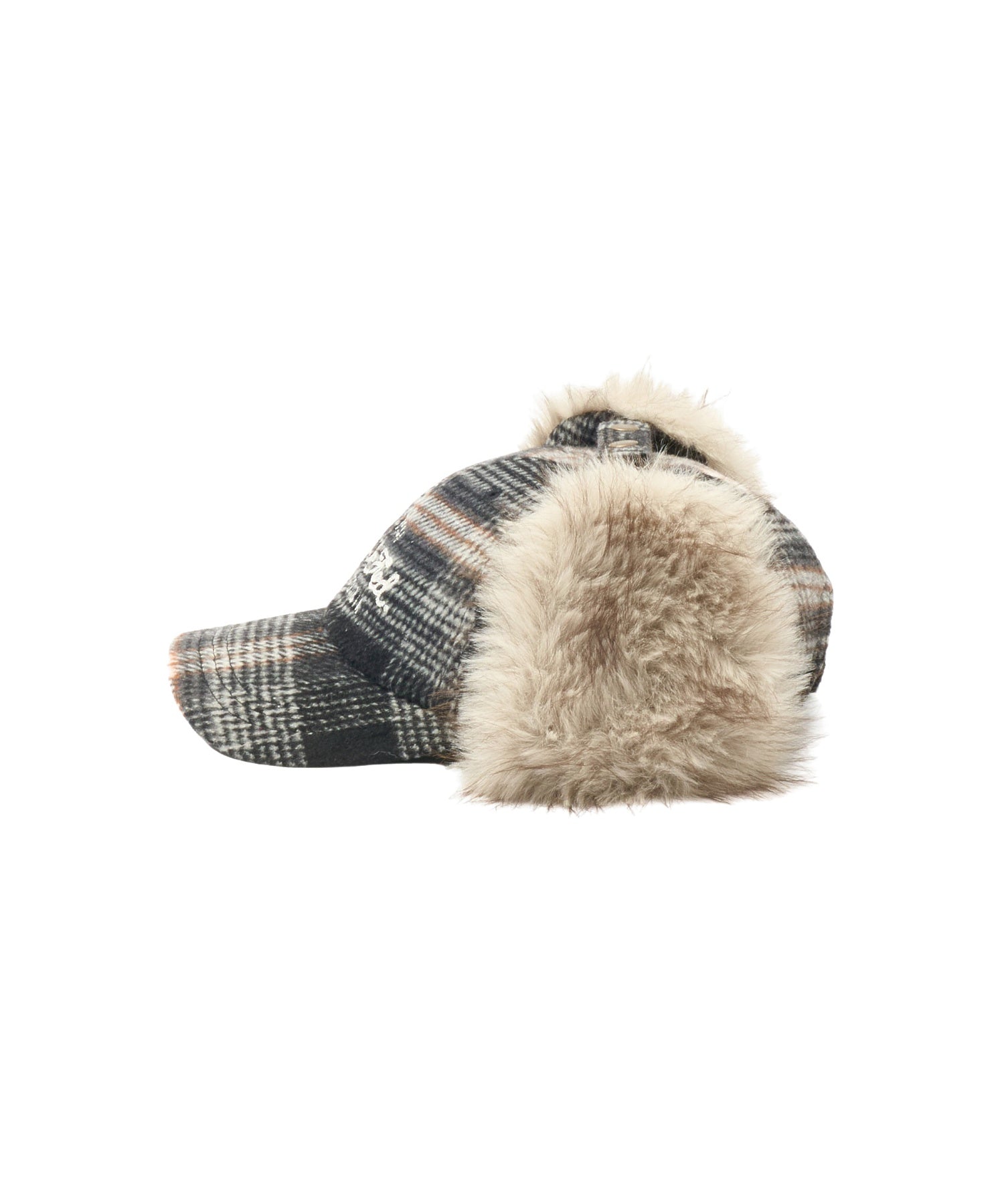 PLAID PATTERN FUR EAR FLAP